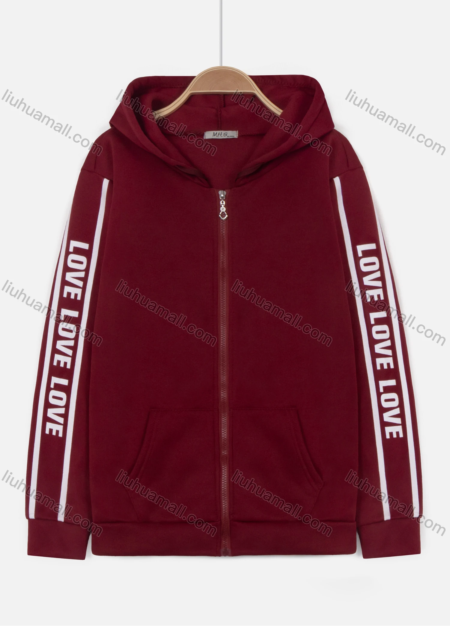 Wholesale Women's Casual Long Sleeve Zipper Letter Print Kangaroo Pockets Hoodie - Liuhuamall