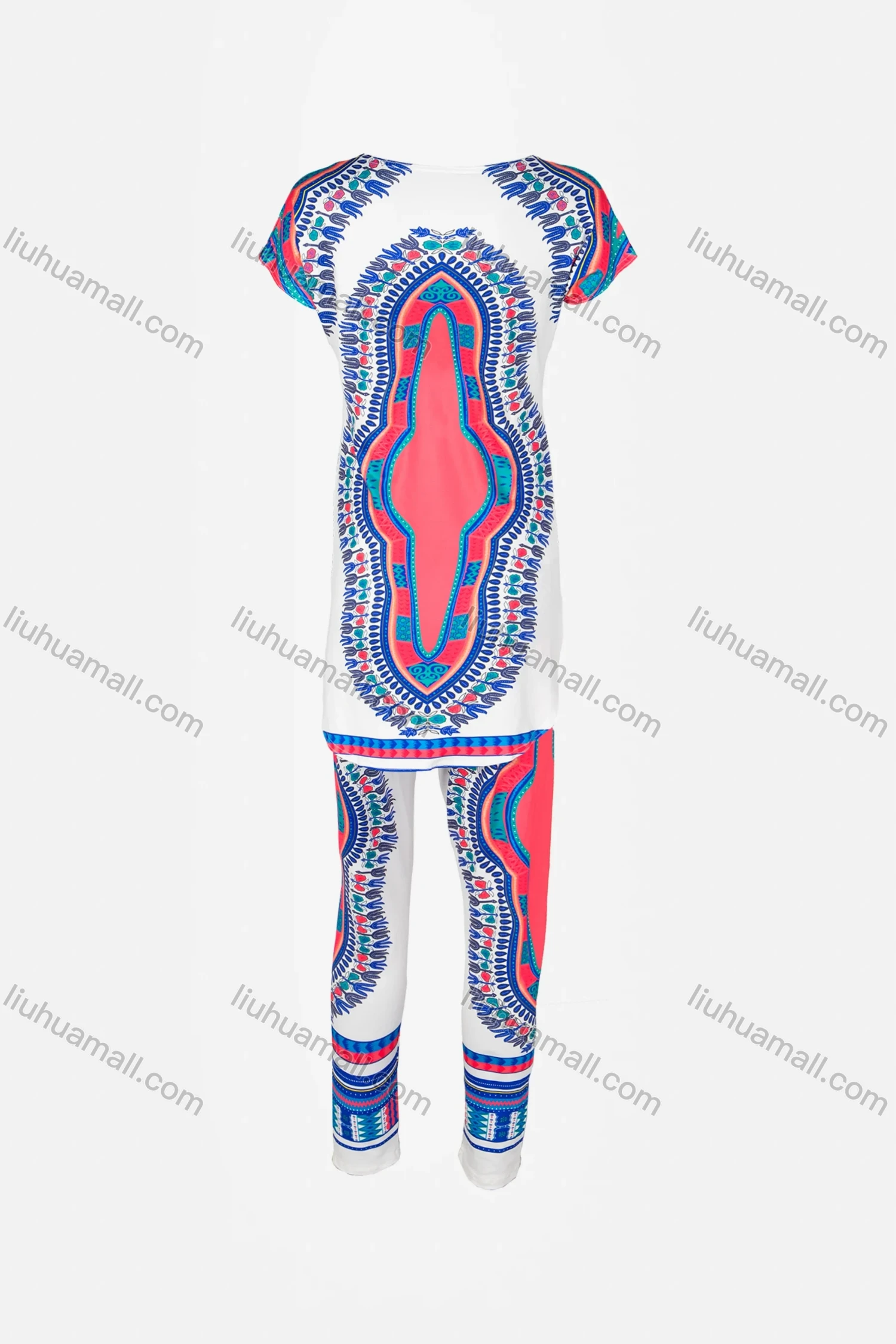 Wholesale Women's African Vintage Round Neck Plus Size Milk Silk Tribal Print 2 Piece Set - Liuhuamall