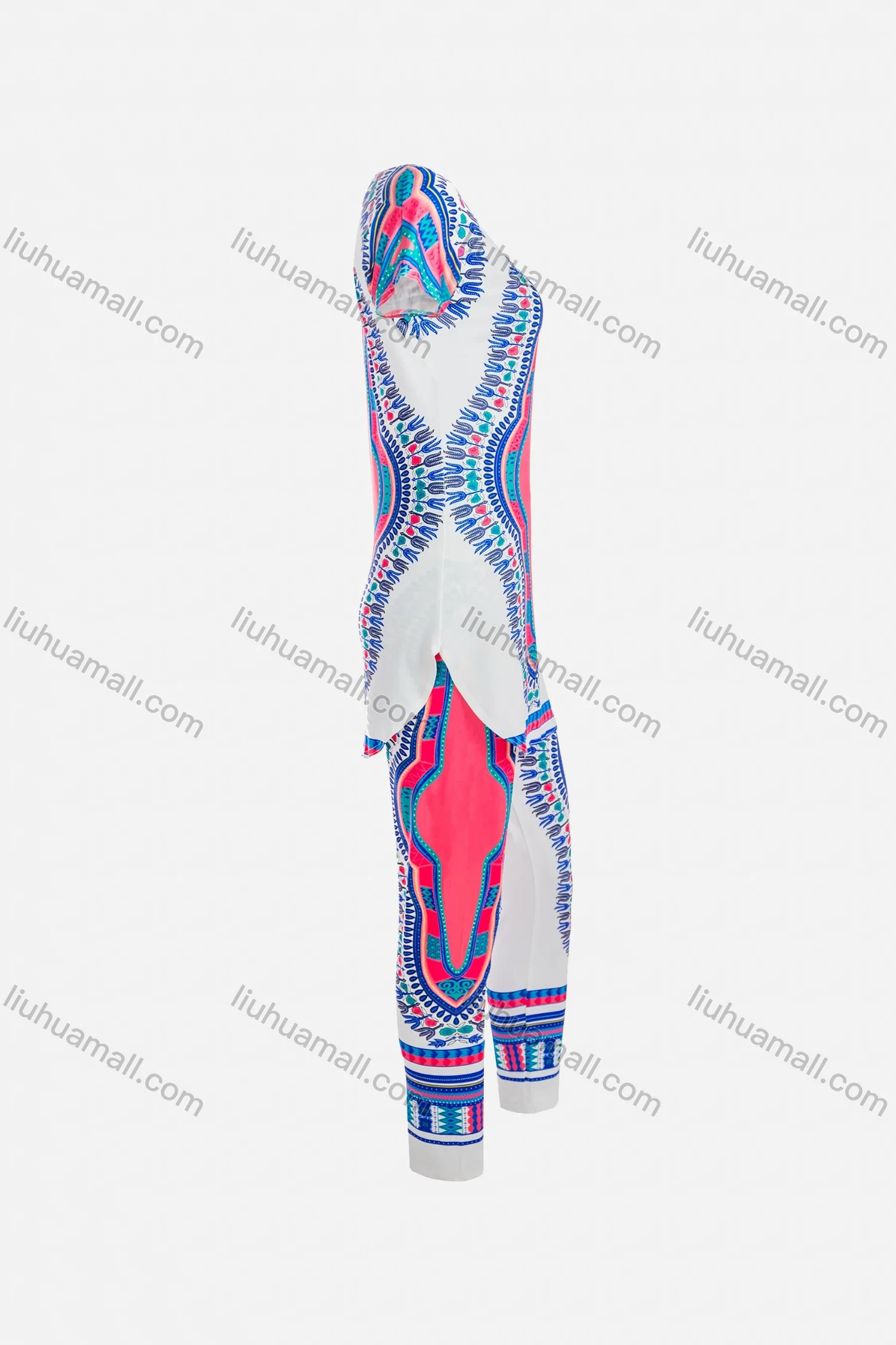 Wholesale Women's African Vintage Round Neck Plus Size Milk Silk Tribal Print 2 Piece Set - Liuhuamall