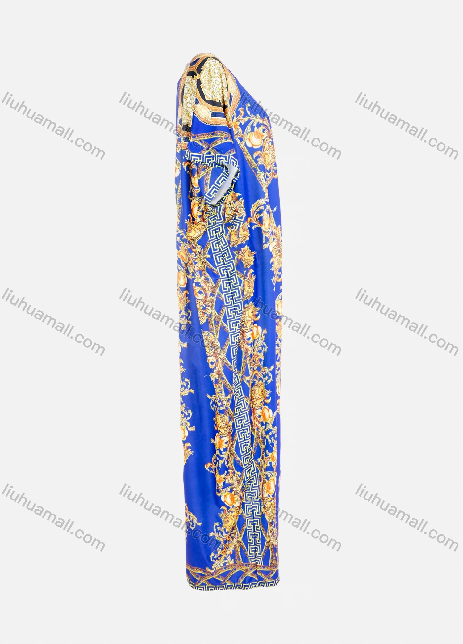 Wholesale Women's African Bat Sleeve Plus Size Robe Round Neck Baroque Print Kaftan Maxi Dress - Liuhuamall