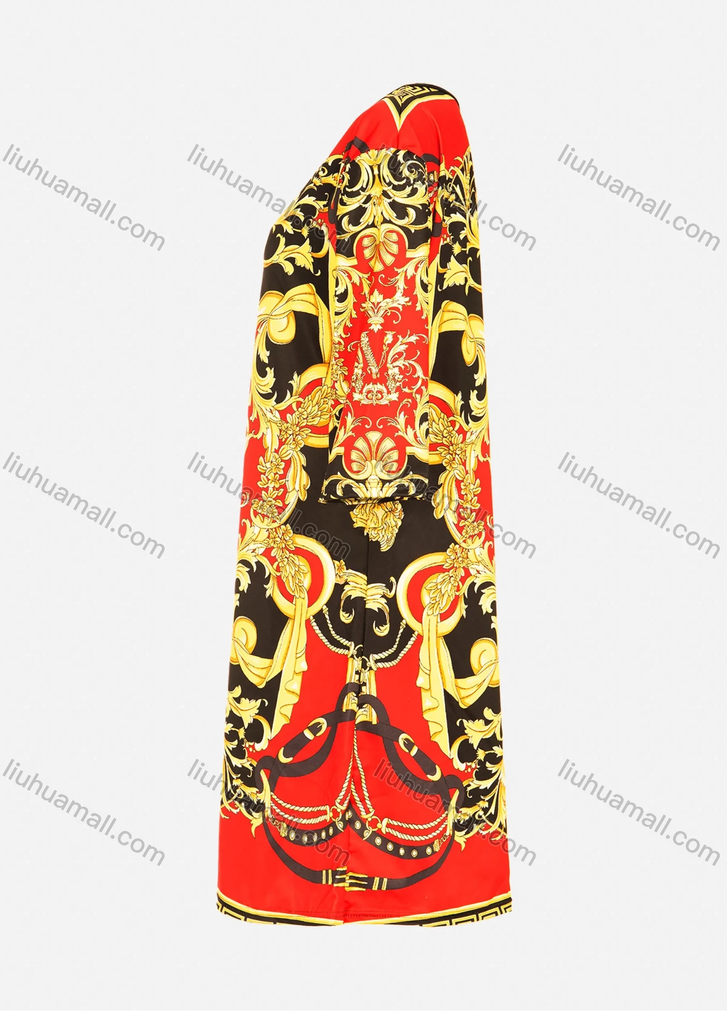 Wholesale Women's African 3/4 Sleeve Boat Neck Plus Size Baroque Print Midi Dress - Liuhuamall