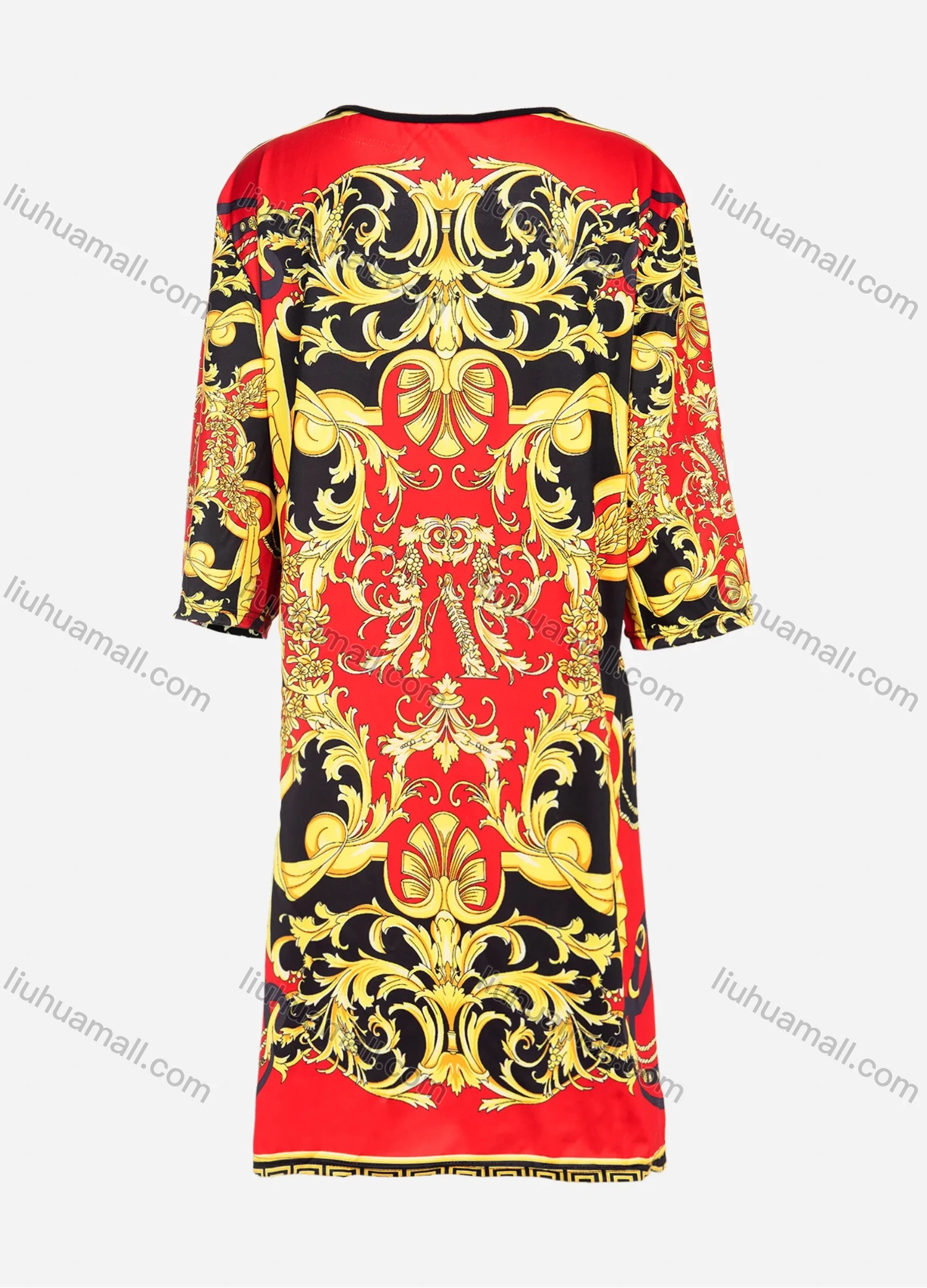 Wholesale Women's African 3/4 Sleeve Boat Neck Plus Size Baroque Print Midi Dress - Liuhuamall