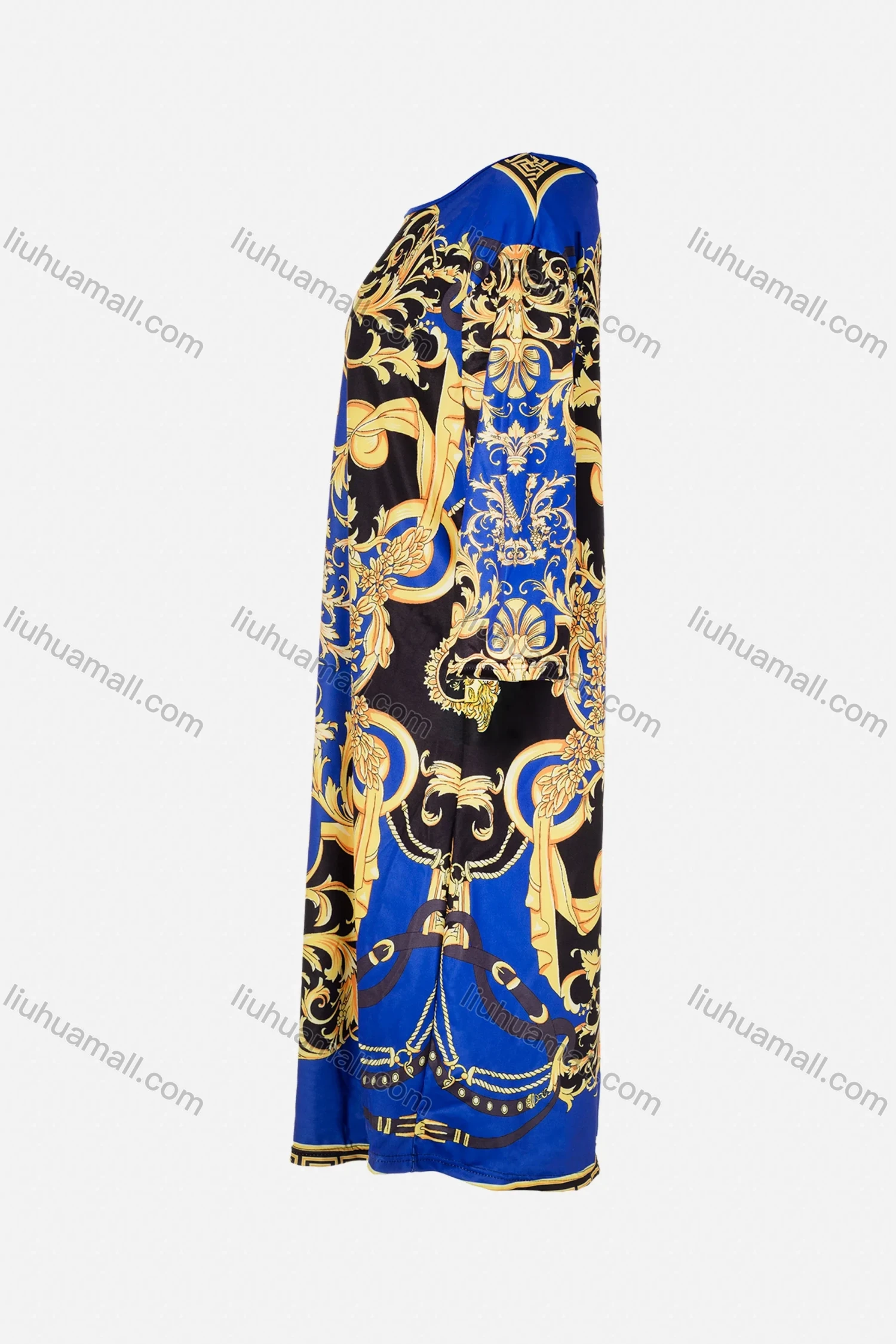 Wholesale Women's African Half Sleeve Boat Neck Baroque Print Plus Size Midi Dress - Liuhuamall