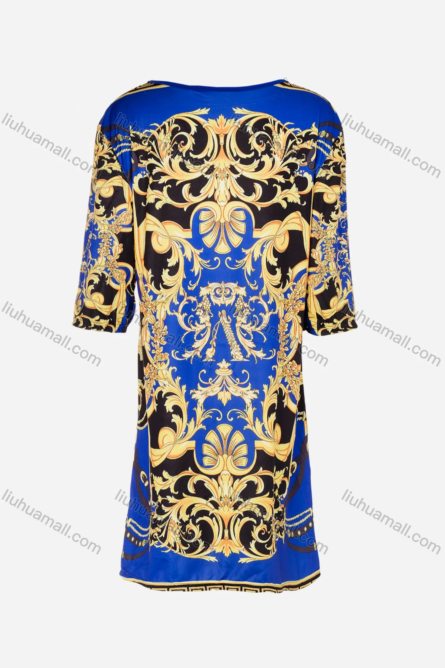 Wholesale Women's African Half Sleeve Boat Neck Baroque Print Plus Size Midi Dress - Liuhuamall