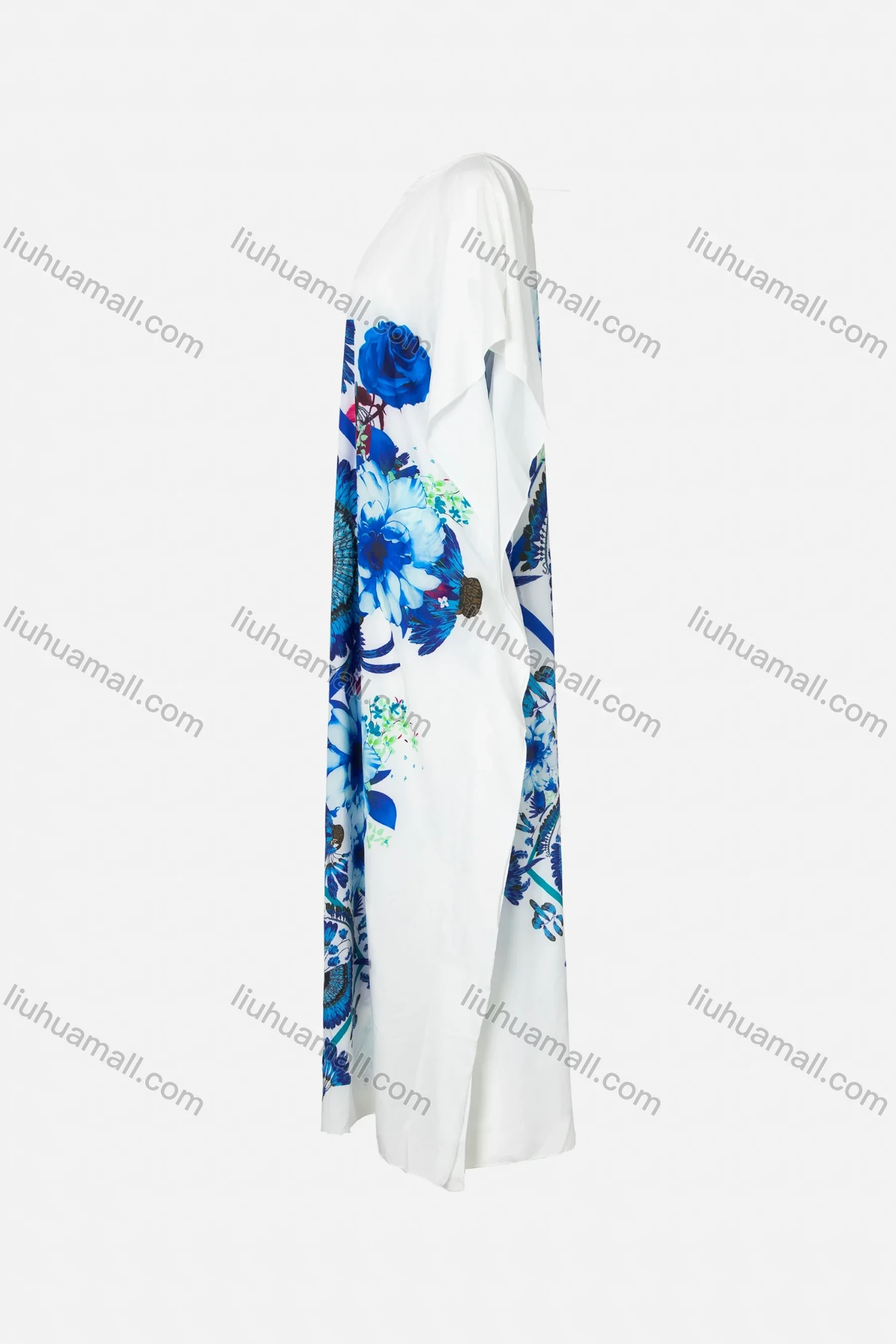 Wholesale Women's African Half Sleeve Boat Neck Robe Plus Size Feather & Floral Print Kaftan Dress - Liuhuamall