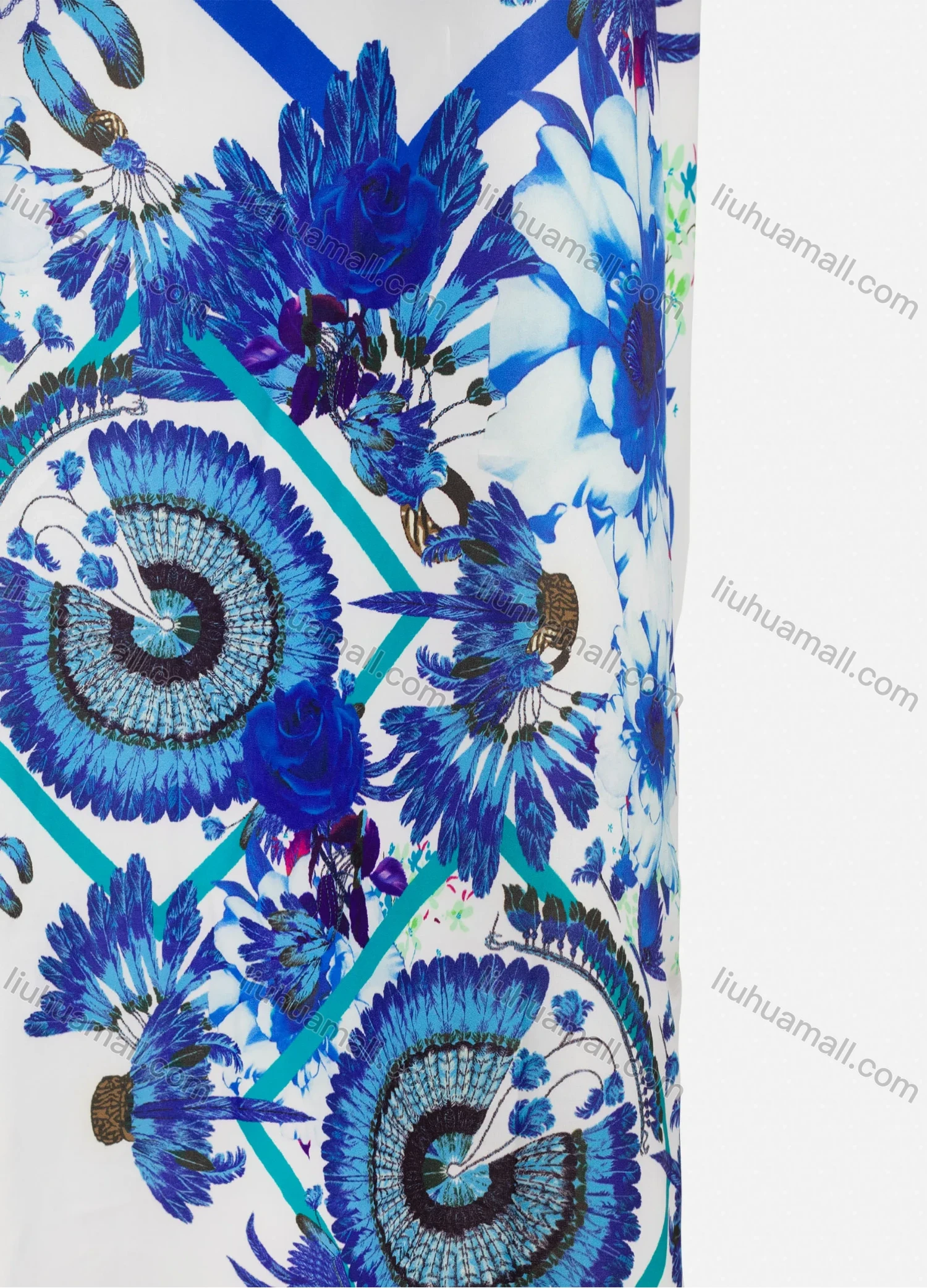 Wholesale Women's African Half Sleeve Boat Neck Robe Plus Size Feather & Floral Print Kaftan Dress - Liuhuamall