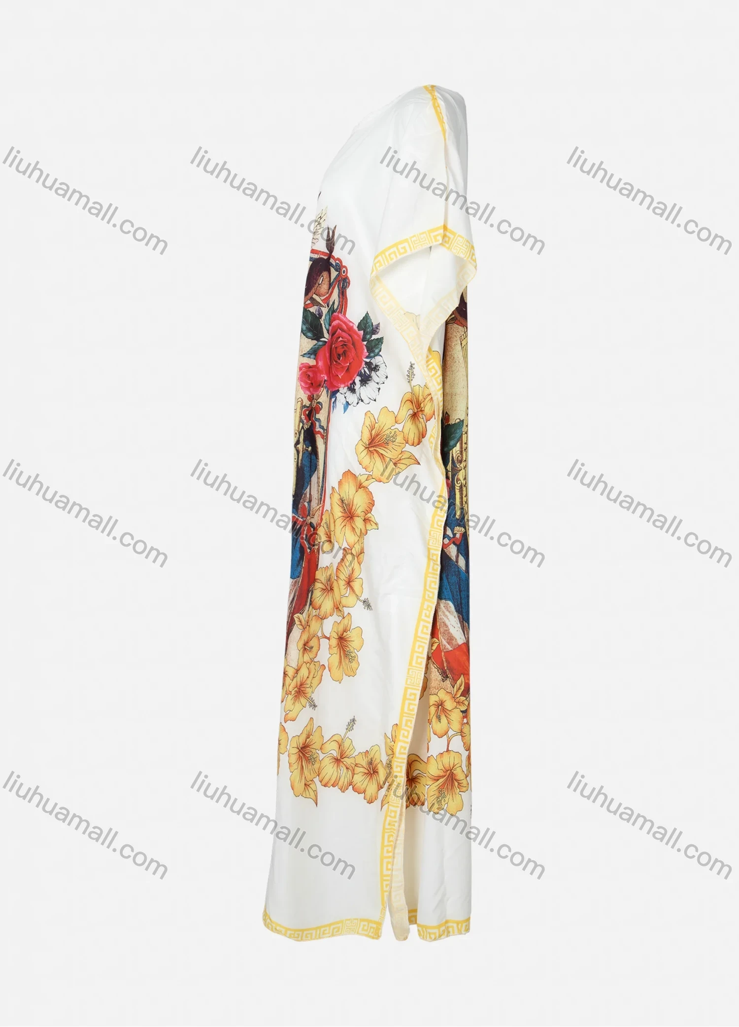 Wholesale Women's African Bat Sleeve Boat Neck Vintage Print Plus Size Maxi Kaftan Dress - Liuhuamall