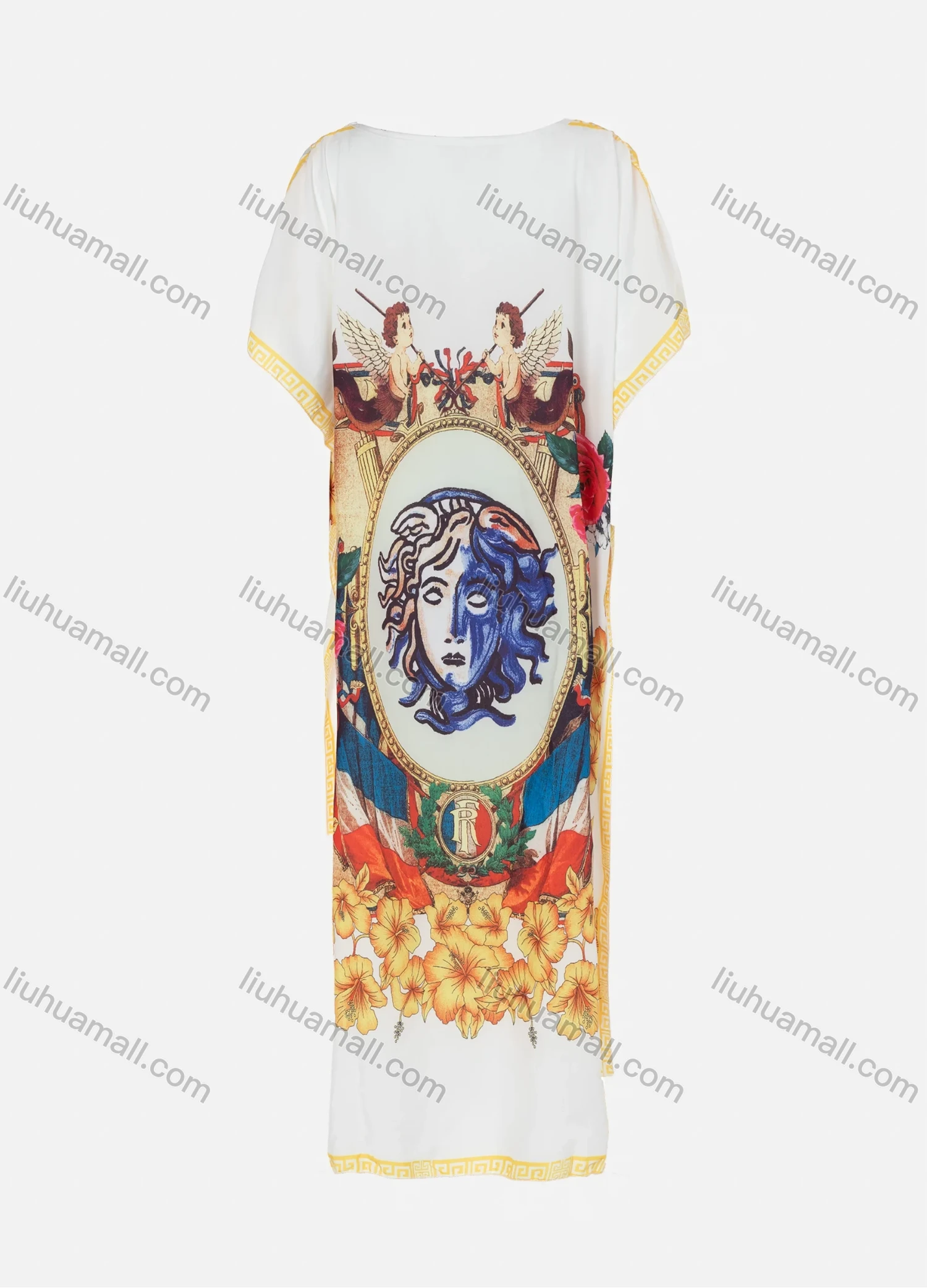 Wholesale Women's African Bat Sleeve Boat Neck Vintage Print Plus Size Maxi Kaftan Dress - Liuhuamall