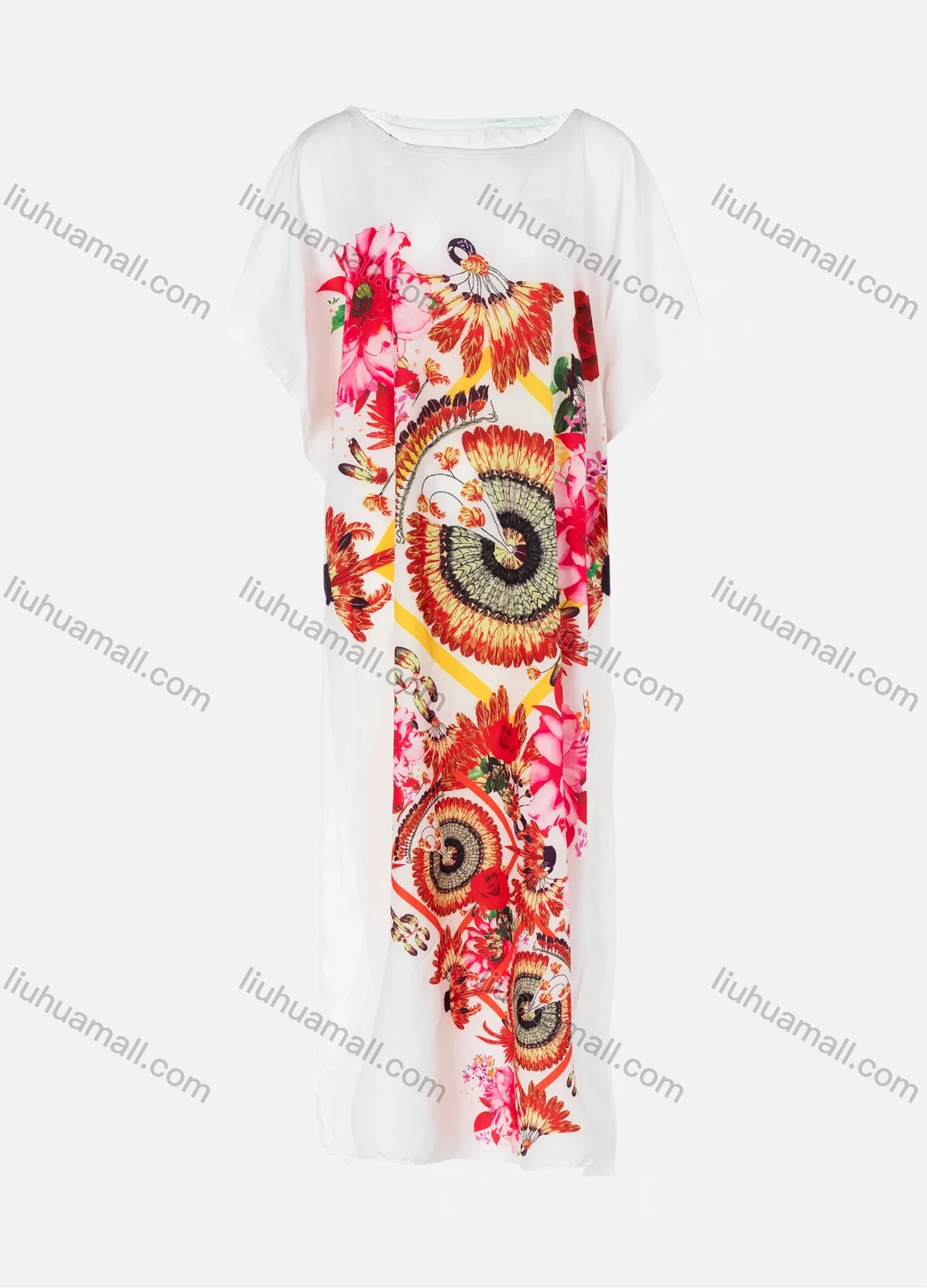 Wholesale Women's African Floral Print Plus Size Robe Half Sleeve Kaftan Dress - Liuhuamall