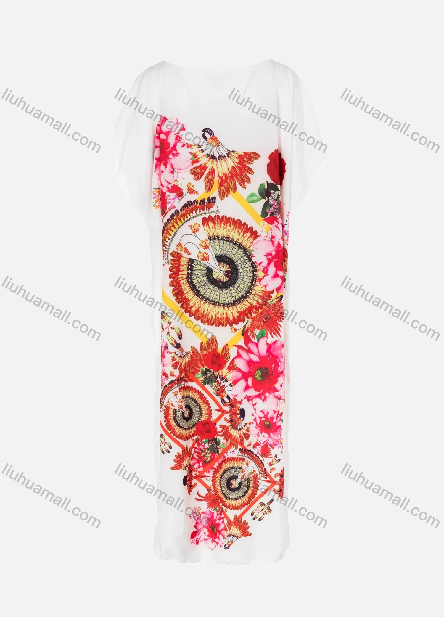 Wholesale Women's African Floral Print Plus Size Robe Half Sleeve Kaftan Dress - Liuhuamall