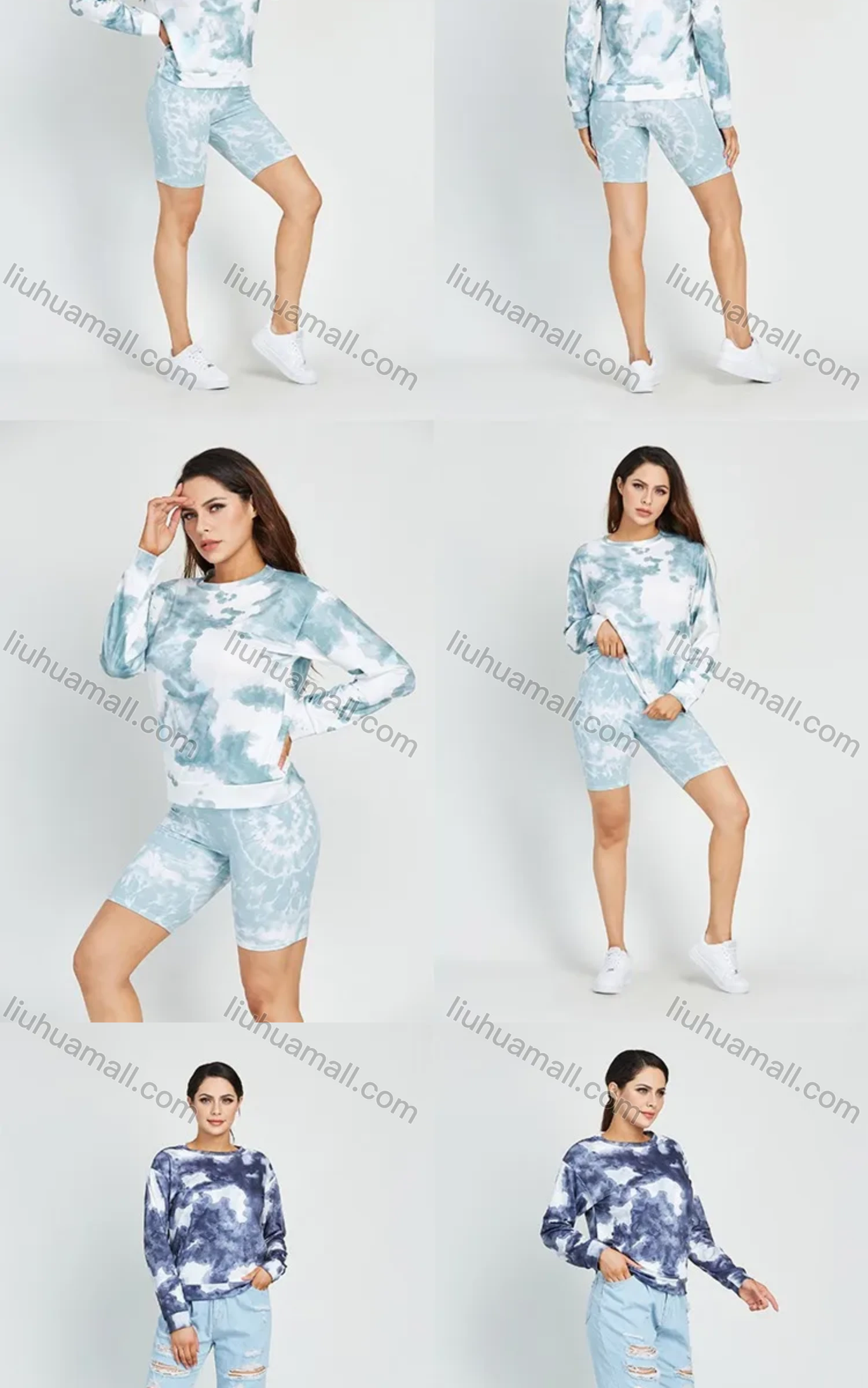 Wholesale Women's Casual Crew Neck Pullover Long Sleeve Regular Fit Tie Dye T-shirt - Liuhuamall