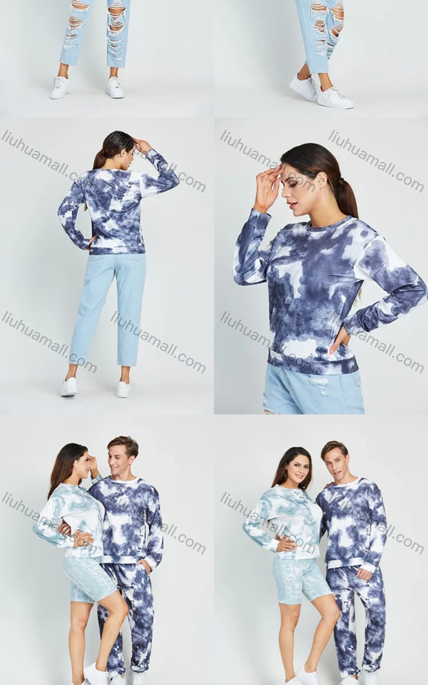 Wholesale Women's Casual Crew Neck Pullover Long Sleeve Regular Fit Tie Dye T-shirt - Liuhuamall