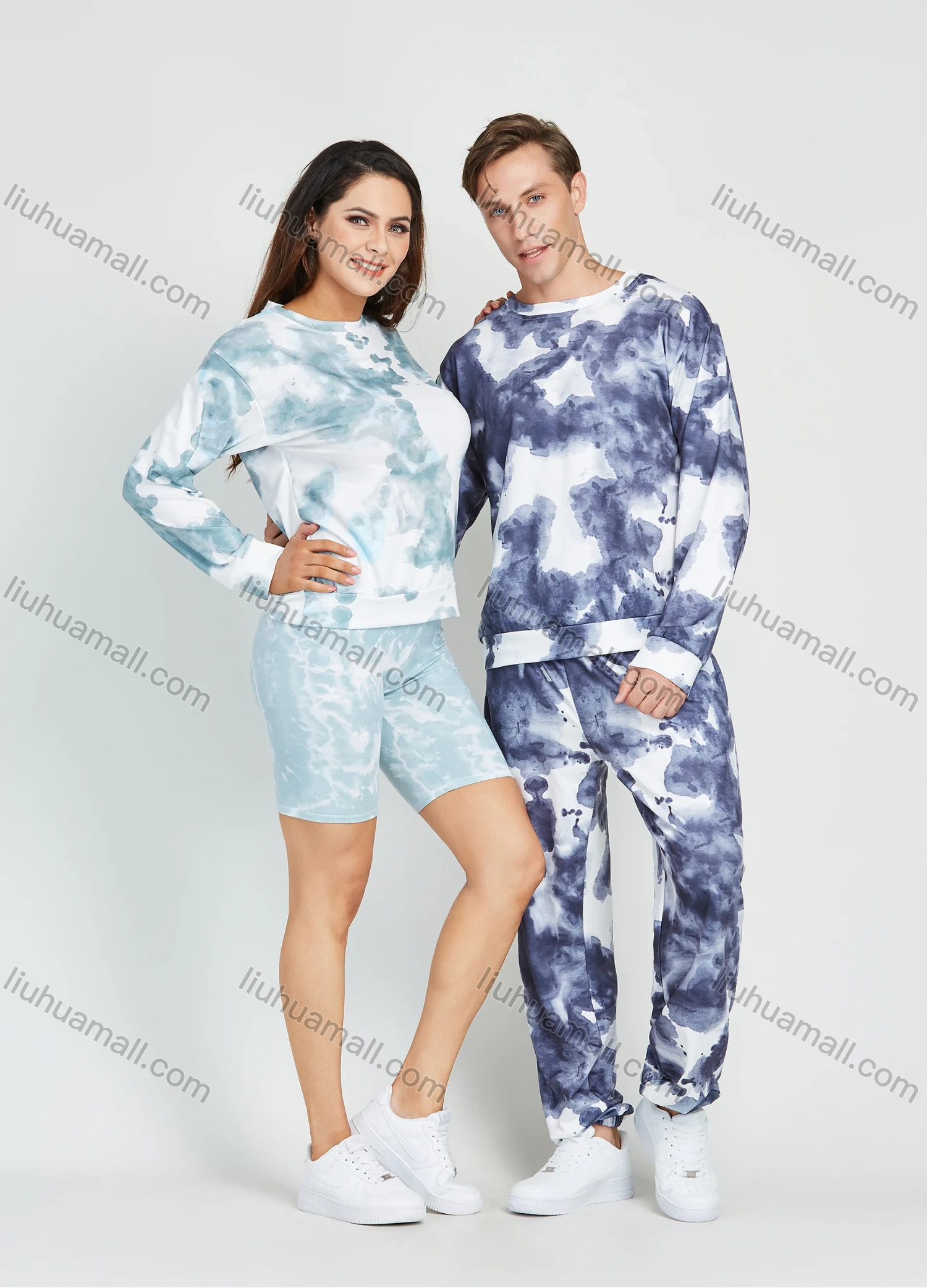 Wholesale Men's Casual Round Neck Tie Dye Long Sleeve T-shirt & Pants 2 Piece Set - Liuhuamall