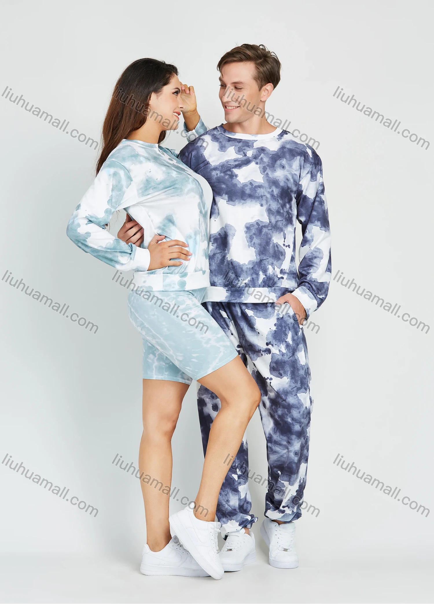 Wholesale Men's Casual Round Neck Tie Dye Long Sleeve T-shirt & Pants 2 Piece Set - Liuhuamall