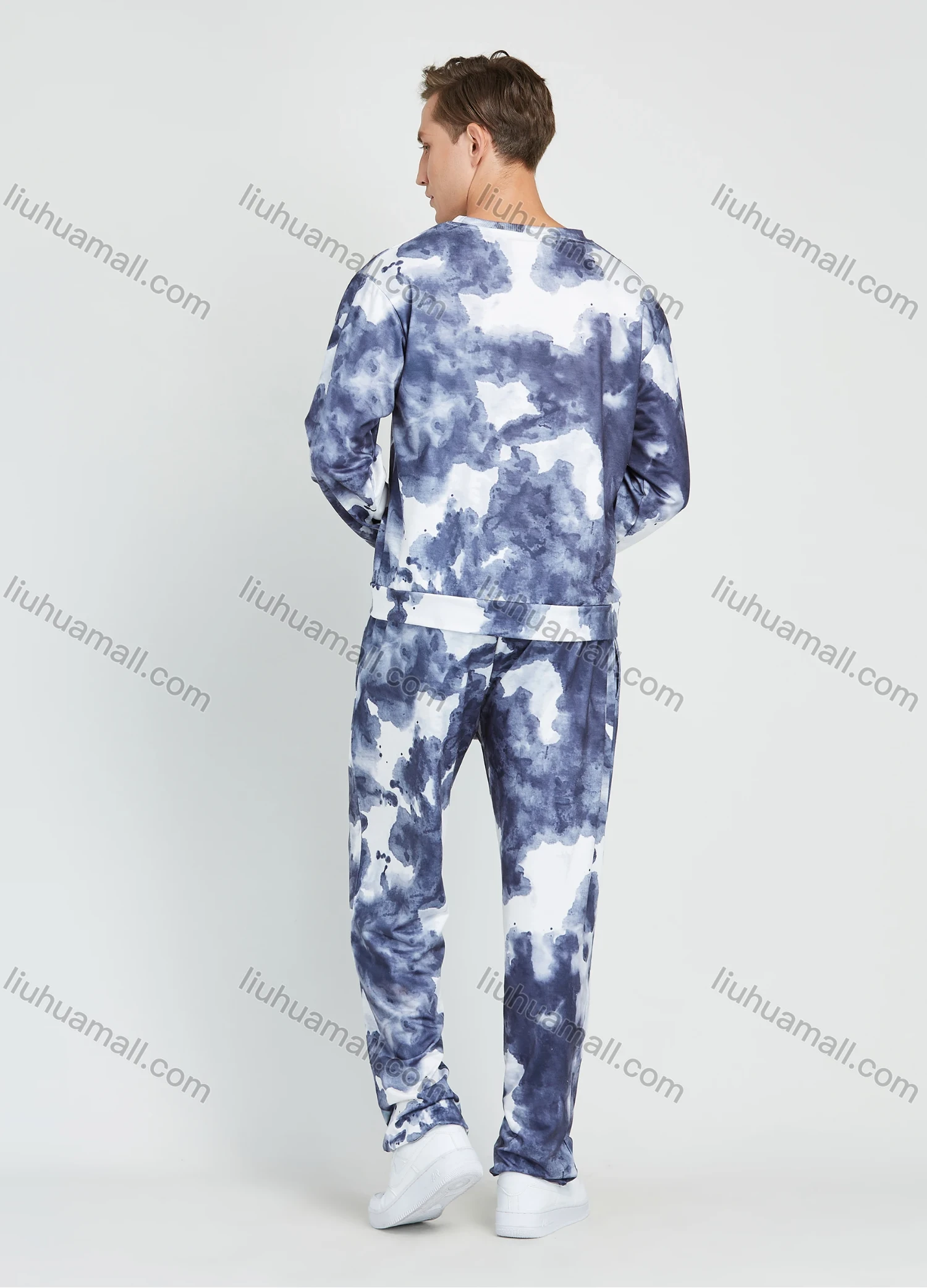 Wholesale Men's Casual Round Neck Tie Dye Long Sleeve T-shirt & Pants 2 Piece Set - Liuhuamall