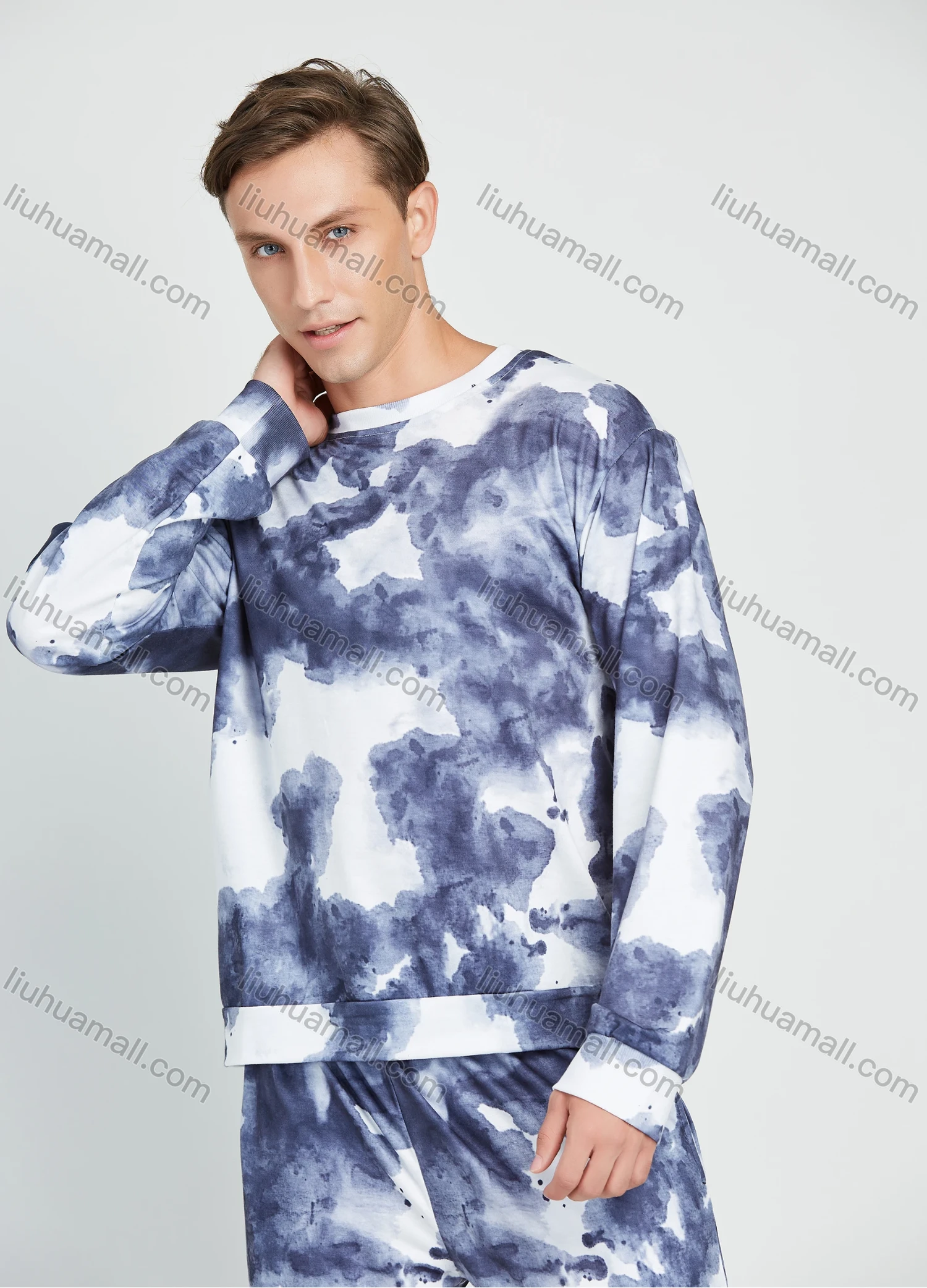 Wholesale Men's Casual Round Neck Tie Dye Long Sleeve T-shirt & Pants 2 Piece Set - Liuhuamall