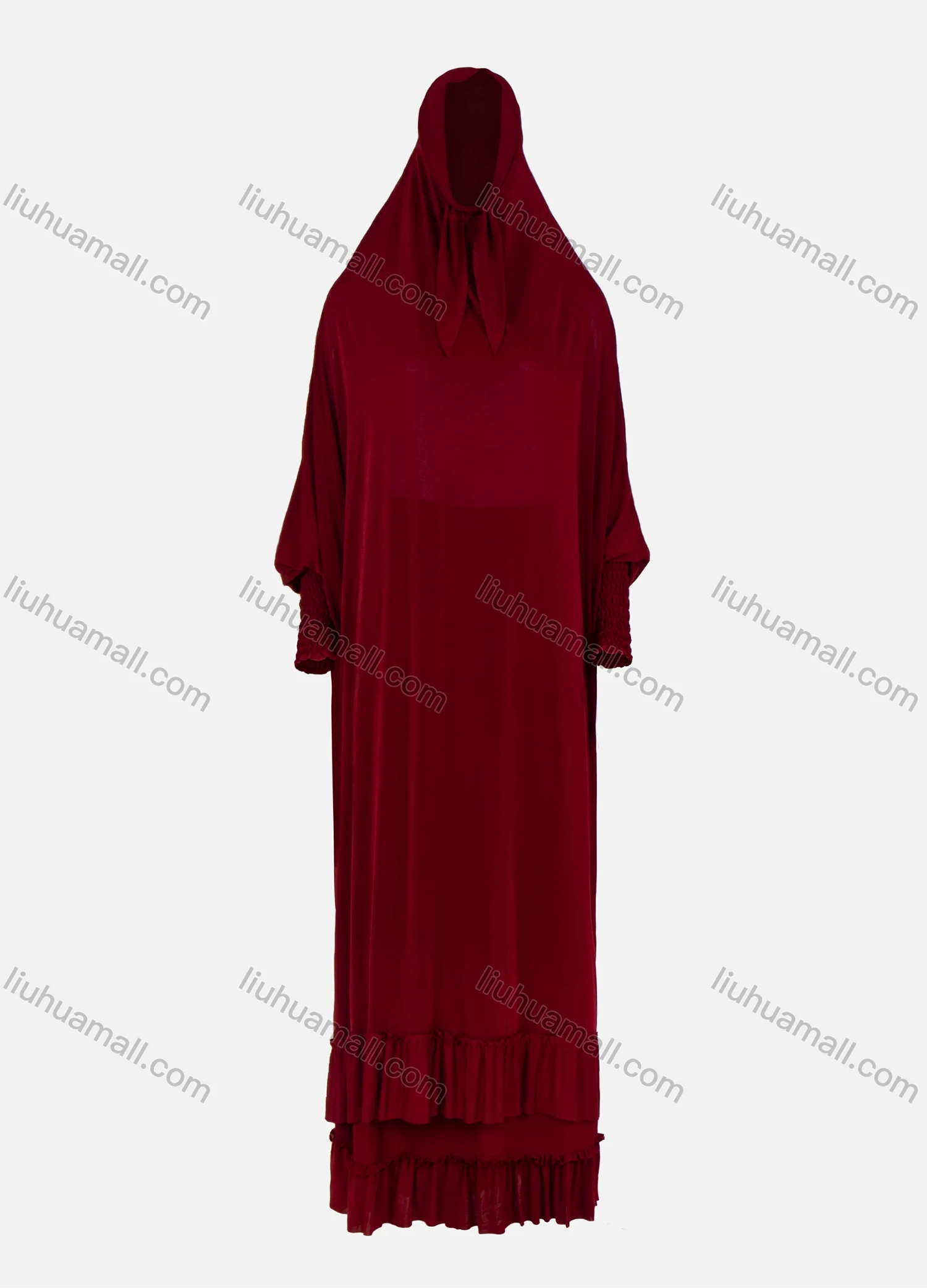 Wholesale Women's Muslim Islamic Modest Prayer Overhead Maxi Plain Abaya Dress With Hijab 2-Pieces Set - Liuhuamall