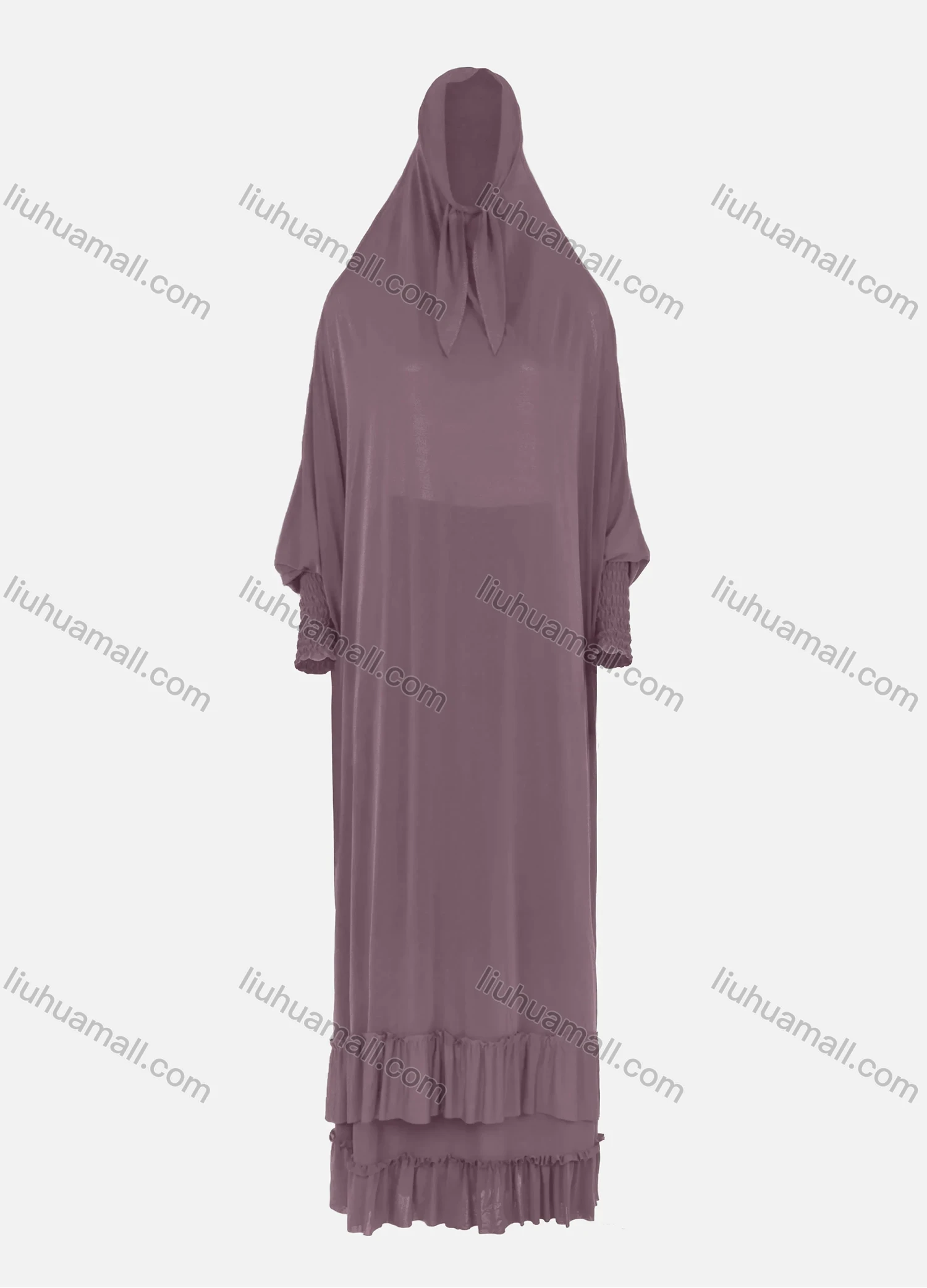 Wholesale Women's Muslim Islamic Modest Prayer Overhead Maxi Plain Abaya Dress With Hijab 2-Pieces Set - Liuhuamall