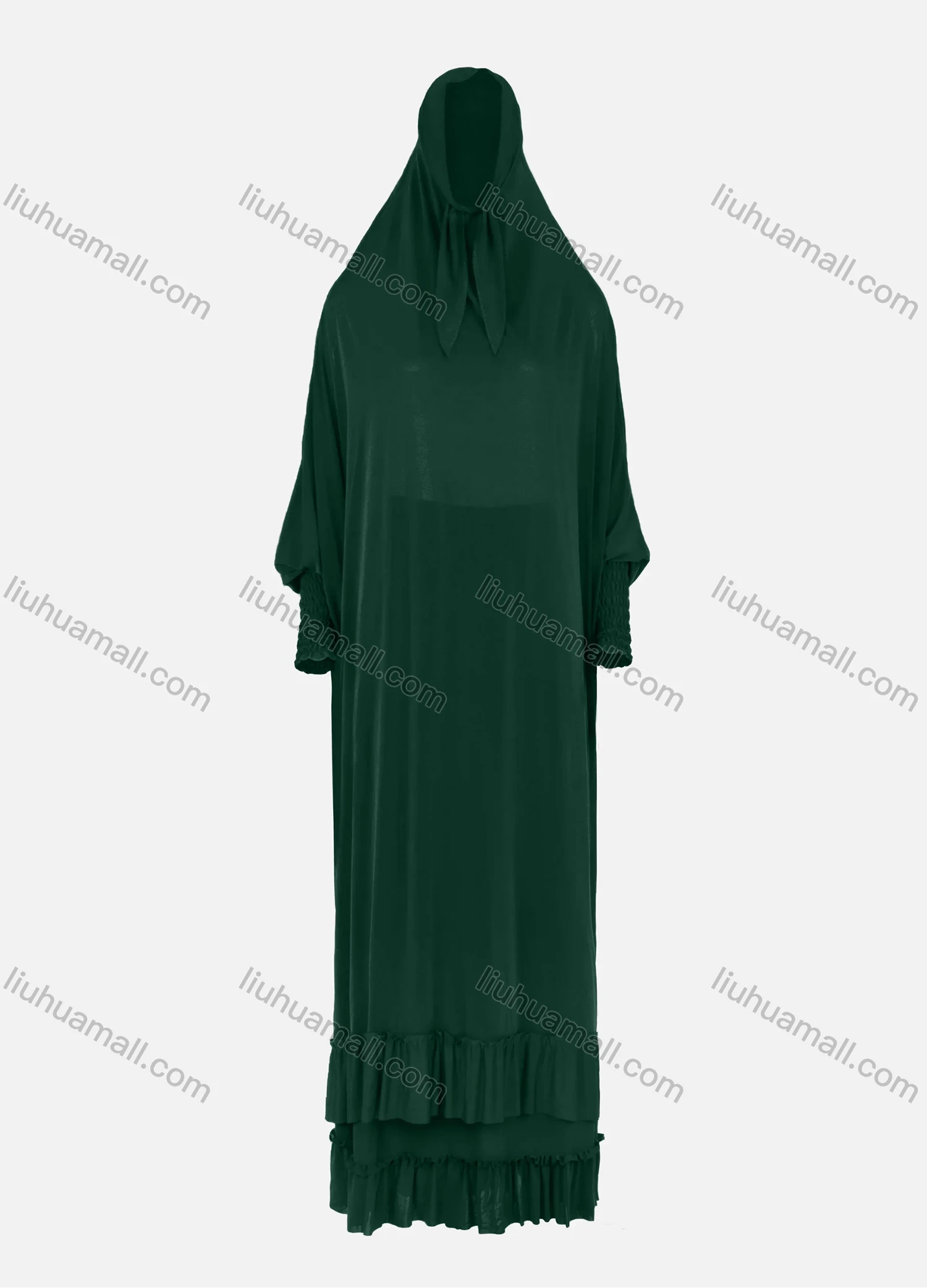 Wholesale Women's Muslim Islamic Modest Prayer Overhead Maxi Plain Abaya Dress With Hijab 2-Pieces Set - Liuhuamall