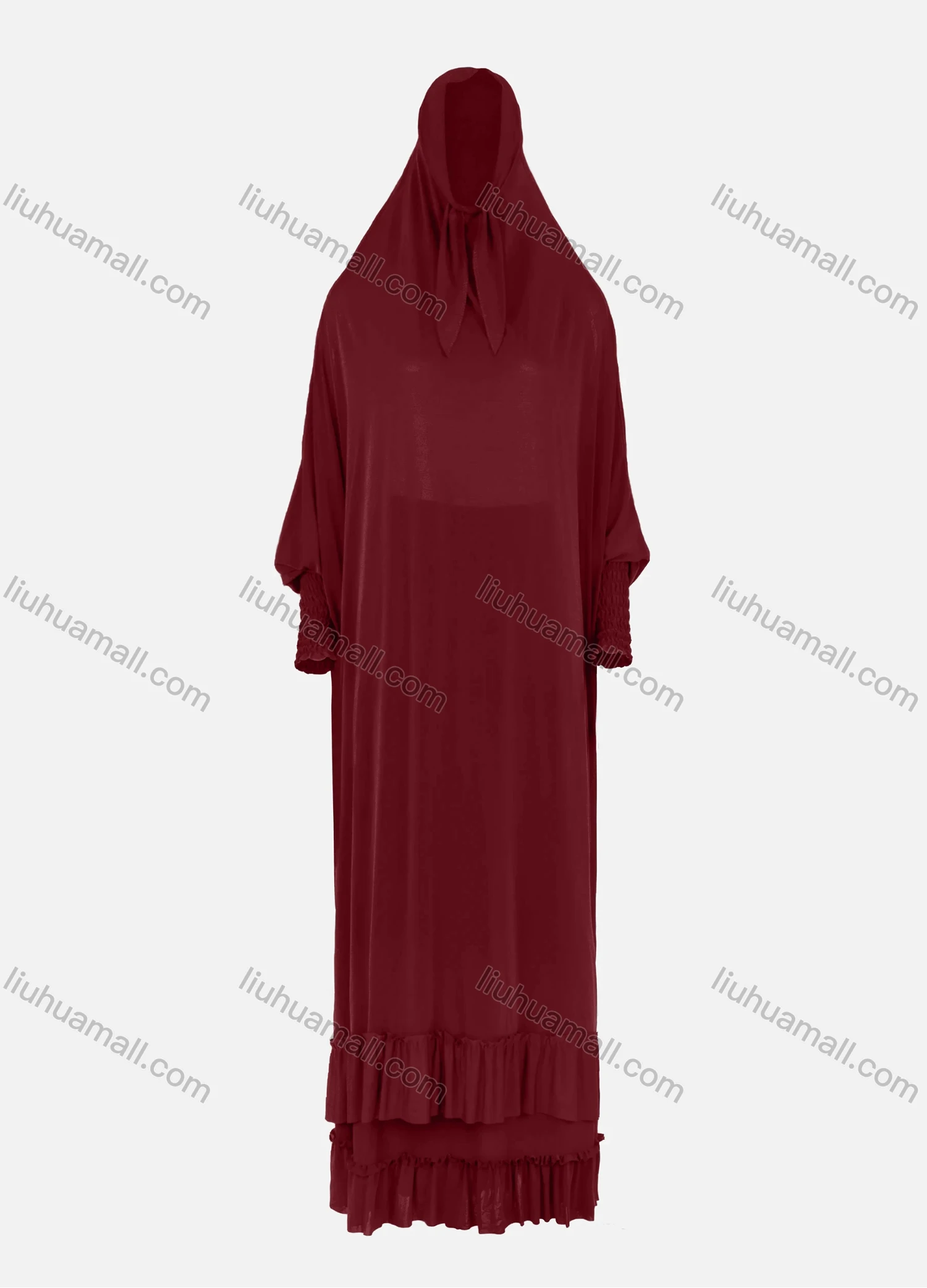 Wholesale Women's Muslim Islamic Modest Prayer Overhead Maxi Plain Abaya Dress With Hijab 2-Pieces Set - Liuhuamall