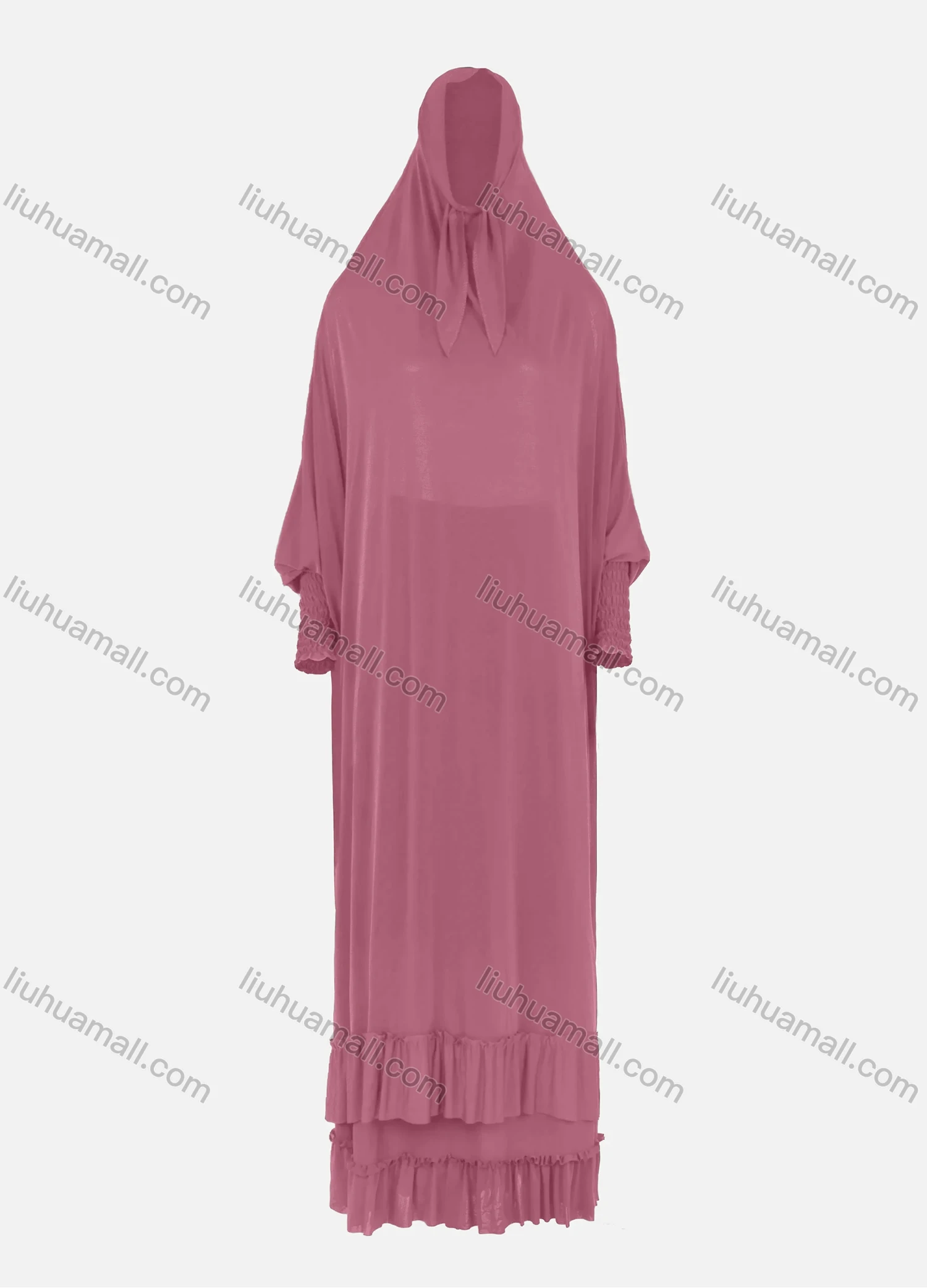 Wholesale Women's Muslim Islamic Modest Prayer Overhead Maxi Plain Abaya Dress With Hijab 2-Pieces Set - Liuhuamall