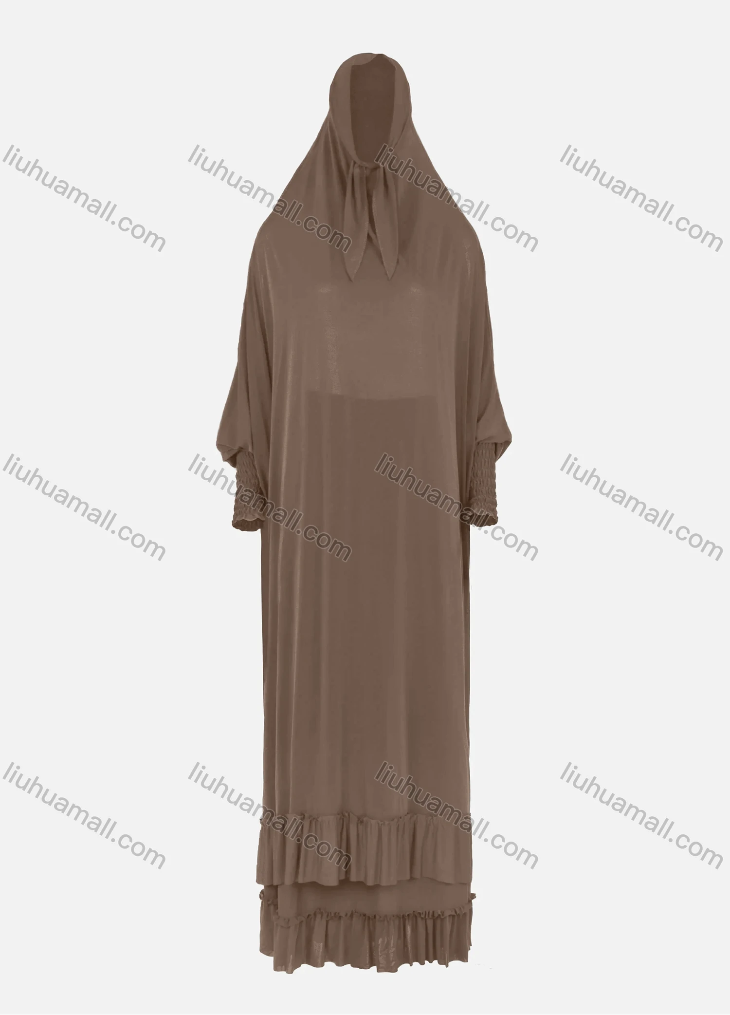 Wholesale Women's Muslim Islamic Modest Prayer Overhead Maxi Plain Abaya Dress With Hijab 2-Pieces Set - Liuhuamall