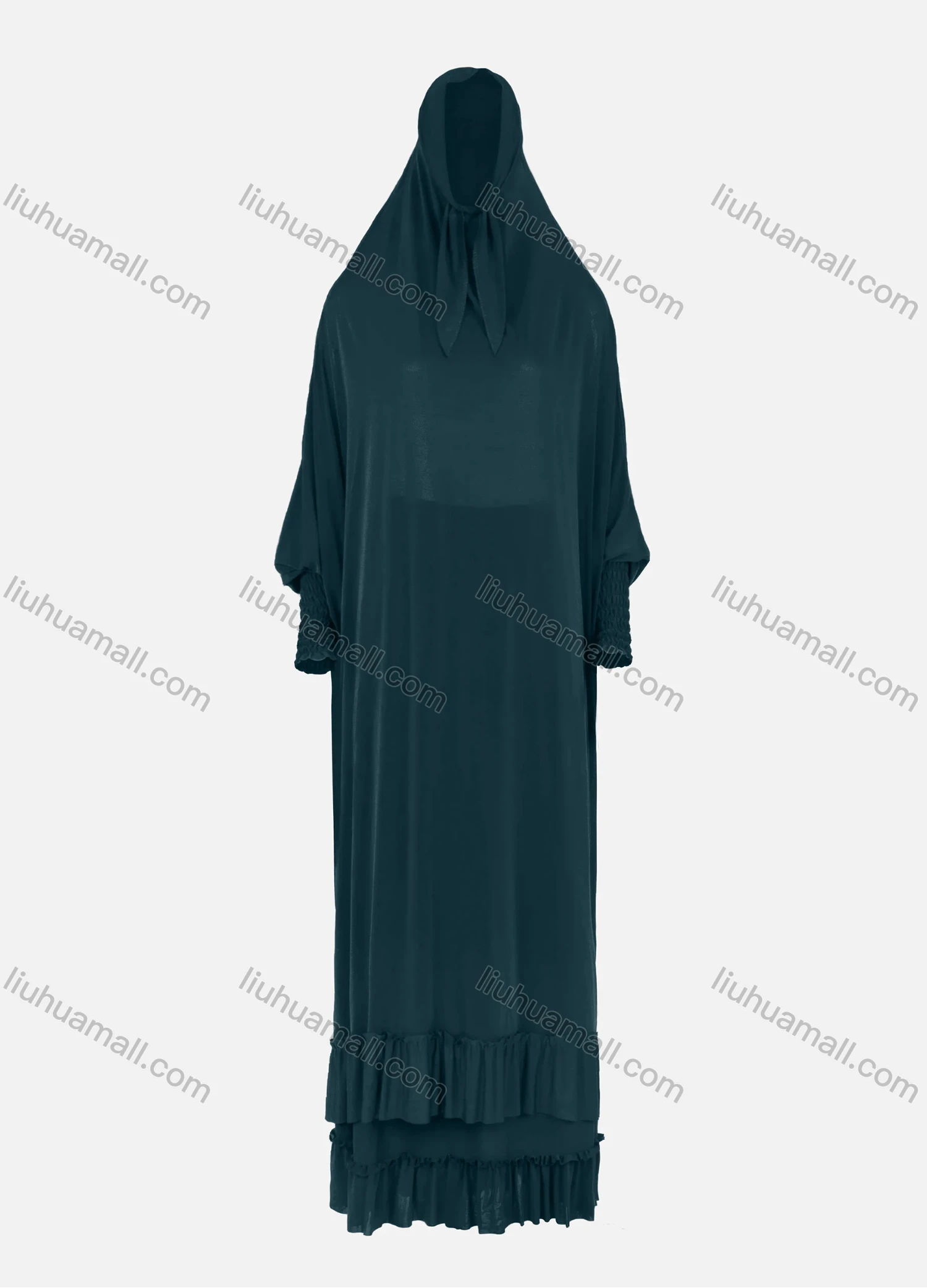 Wholesale Women's Muslim Islamic Modest Prayer Overhead Maxi Plain Abaya Dress With Hijab 2-Pieces Set - Liuhuamall