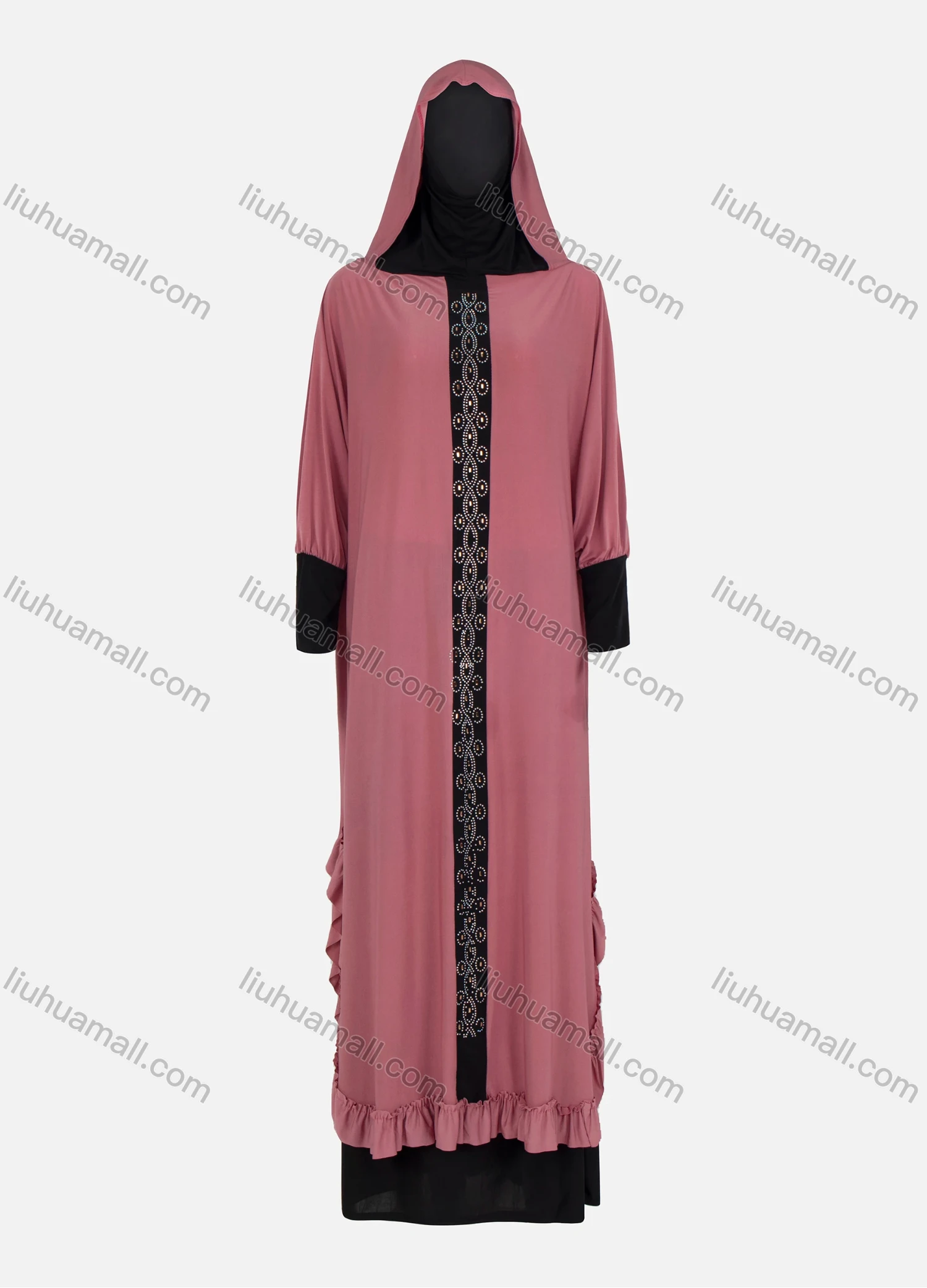Wholesale Women's Muslim Islamic Modest Prayer Rhinestone Abaya Dress With Hijab 2 Pieces Set - Liuhuamall