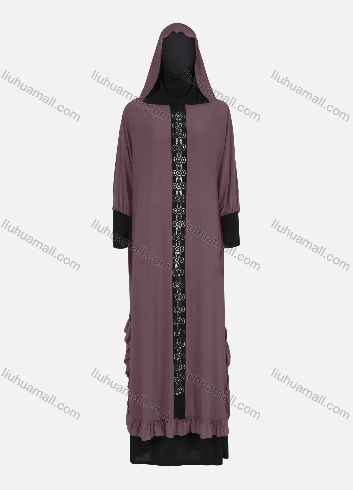Wholesale Women's Muslim Islamic Modest Prayer Rhinestone Abaya Dress With Hijab 2 Pieces Set - Liuhuamall