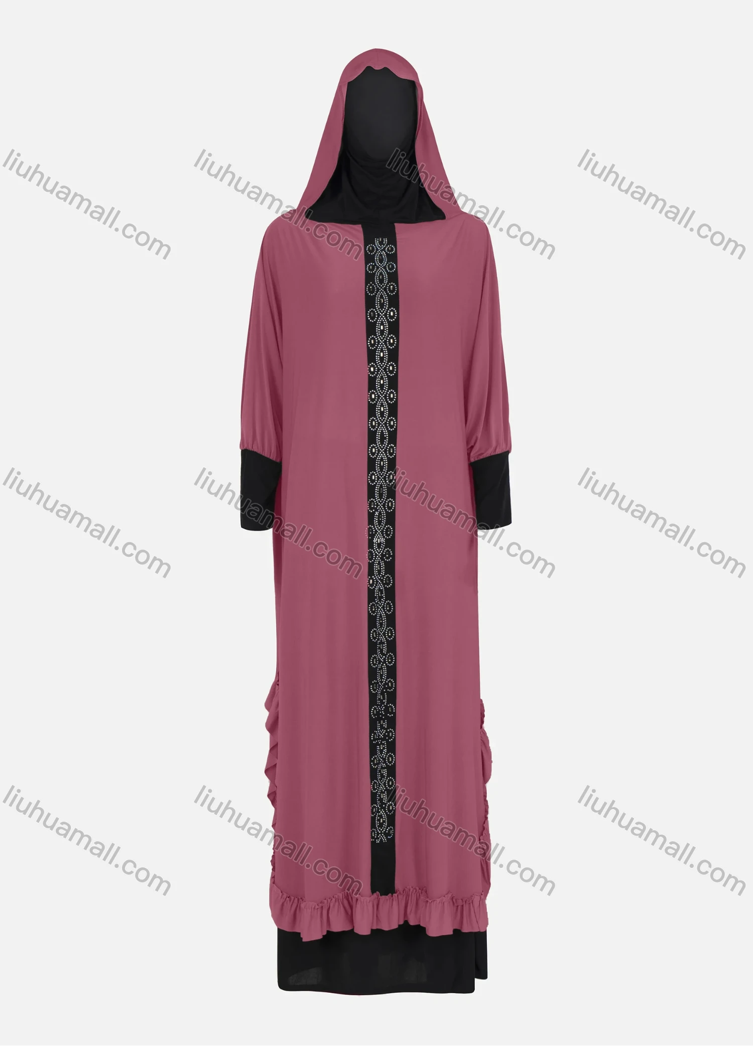 Wholesale Women's Muslim Islamic Modest Prayer Rhinestone Abaya Dress With Hijab 2 Pieces Set - Liuhuamall