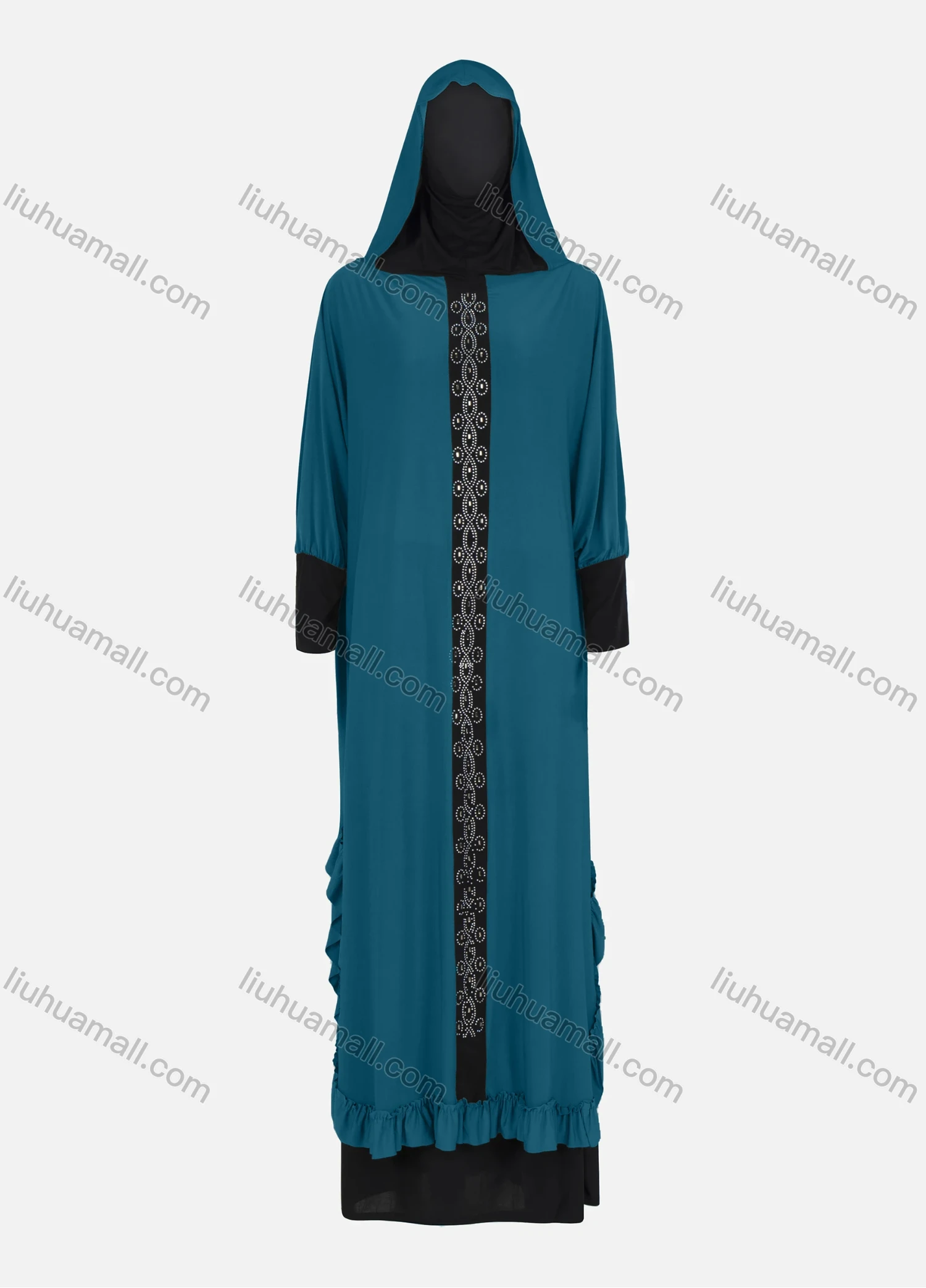 Wholesale Women's Muslim Islamic Modest Prayer Rhinestone Abaya Dress With Hijab 2 Pieces Set - Liuhuamall