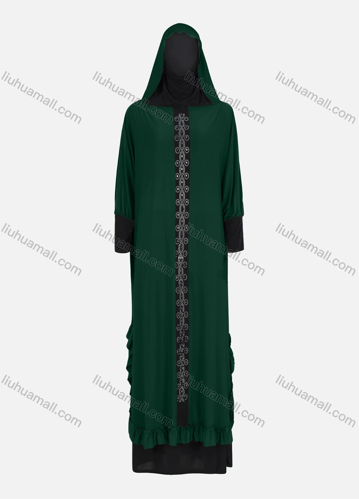 Wholesale Women's Muslim Islamic Modest Prayer Rhinestone Abaya Dress With Hijab 2 Pieces Set - Liuhuamall