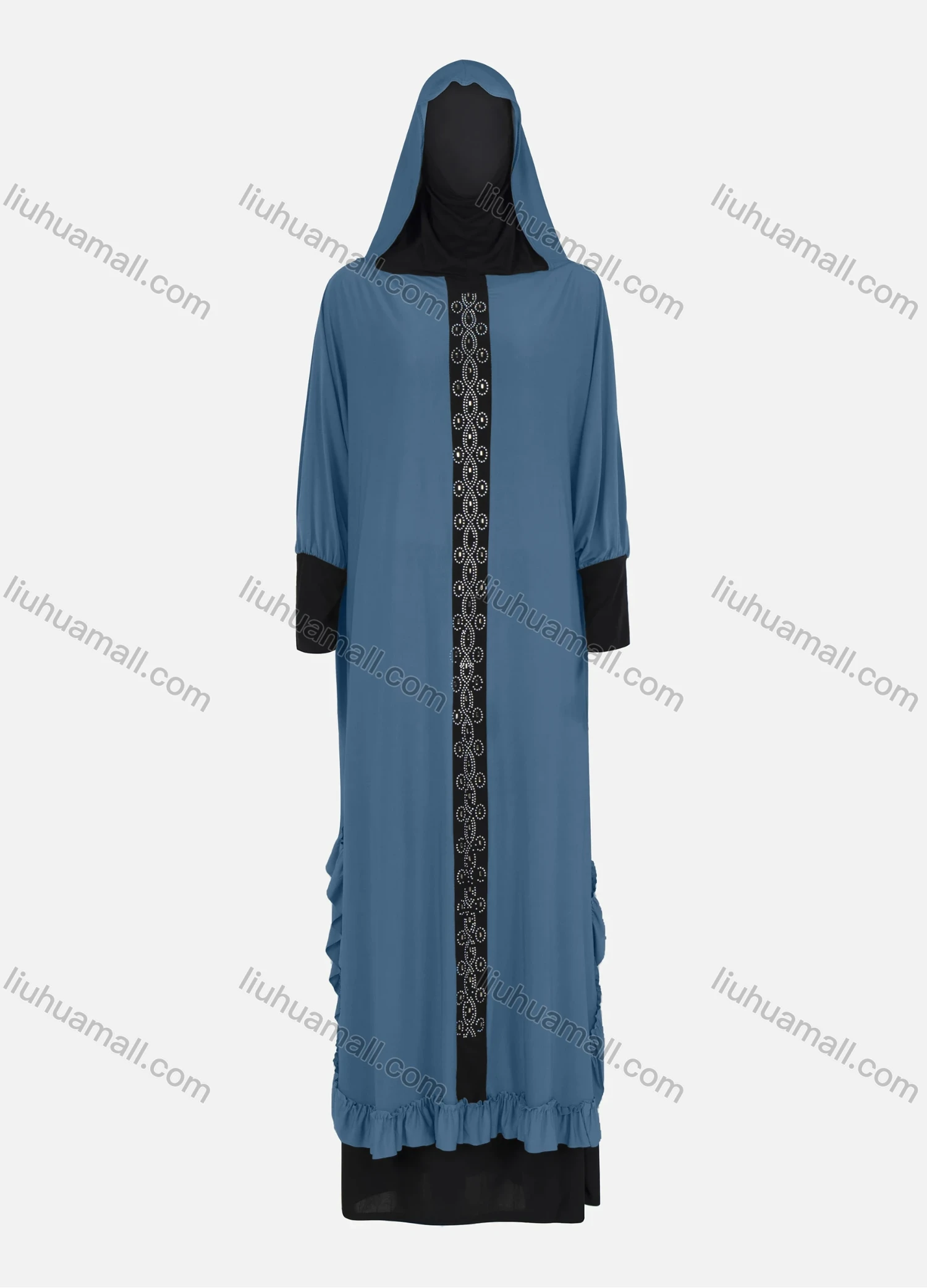 Wholesale Women's Muslim Islamic Modest Prayer Rhinestone Abaya Dress With Hijab 2 Pieces Set - Liuhuamall