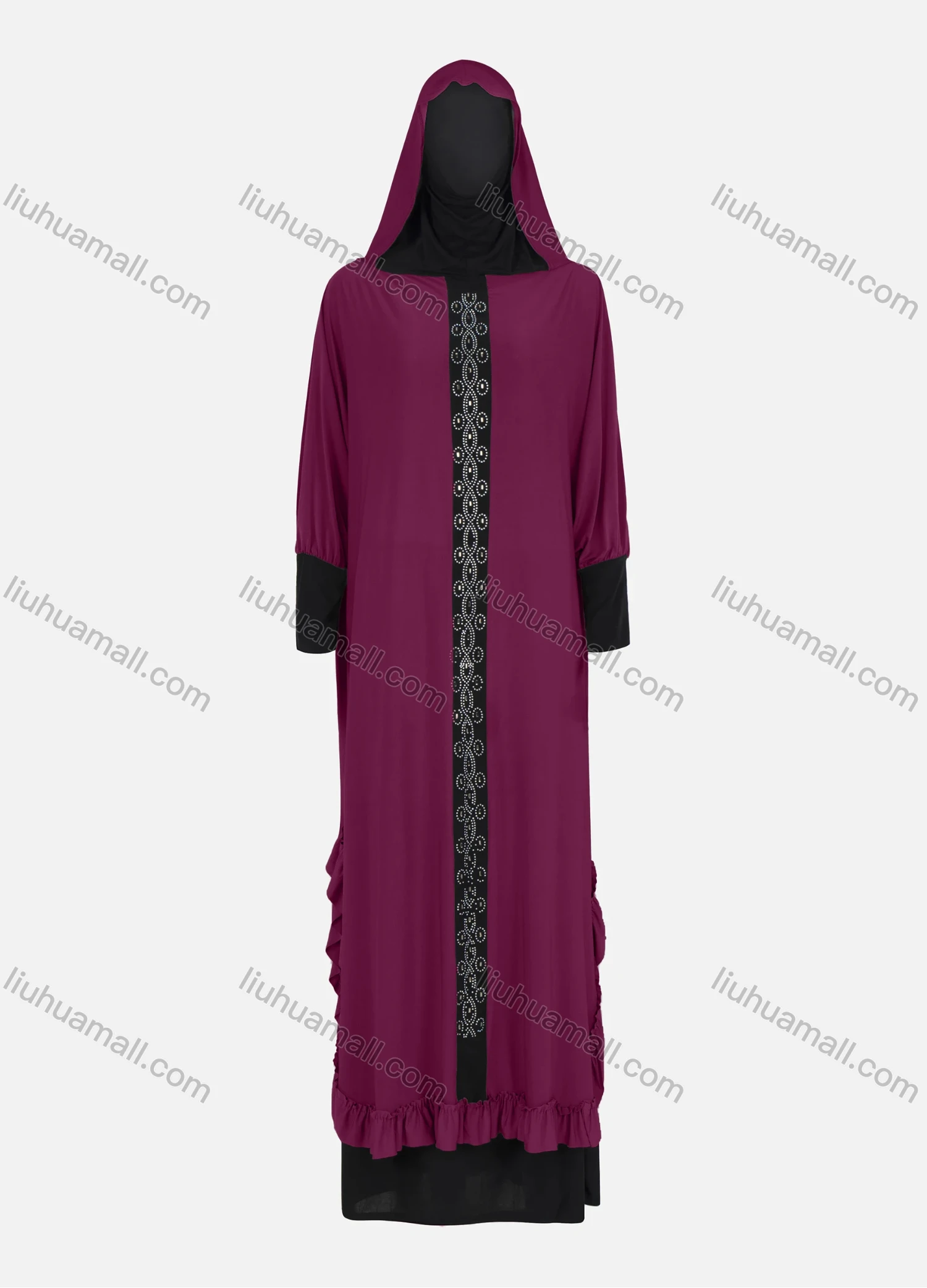 Wholesale Women's Muslim Islamic Modest Prayer Rhinestone Abaya Dress With Hijab 2 Pieces Set - Liuhuamall