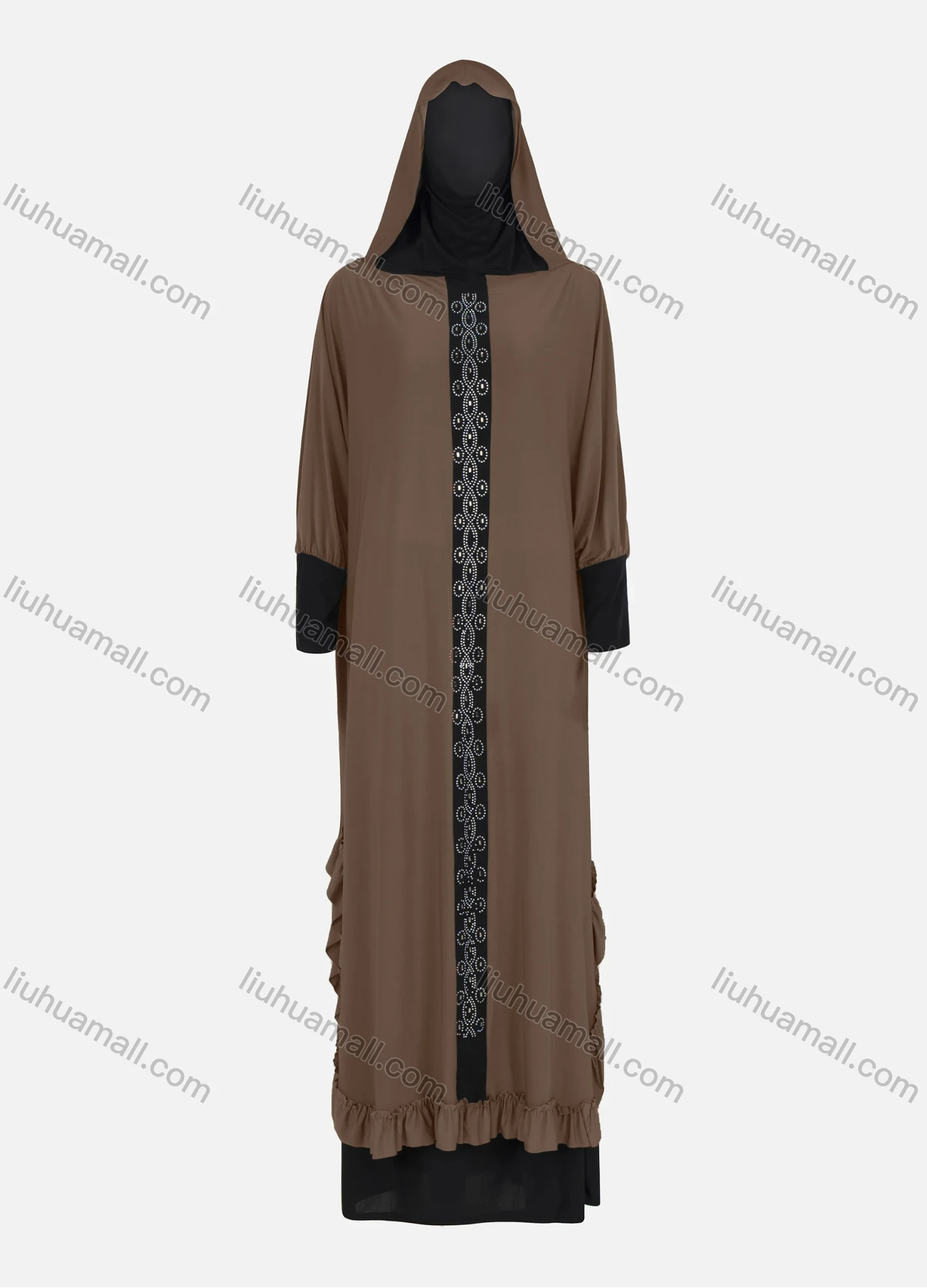 Wholesale Women's Muslim Islamic Modest Prayer Rhinestone Abaya Dress With Hijab 2 Pieces Set - Liuhuamall
