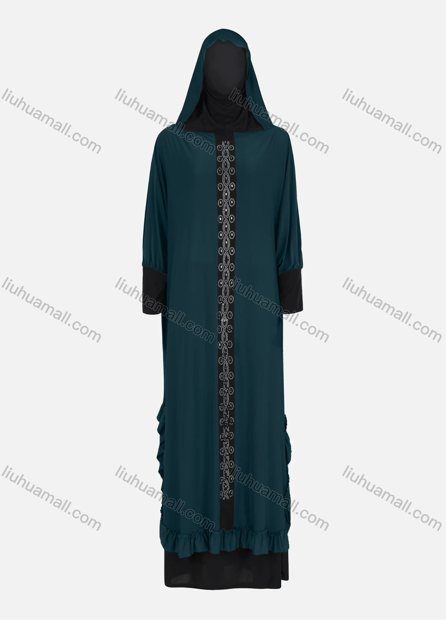 Wholesale Women's Muslim Islamic Modest Prayer Rhinestone Abaya Dress With Hijab 2 Pieces Set - Liuhuamall