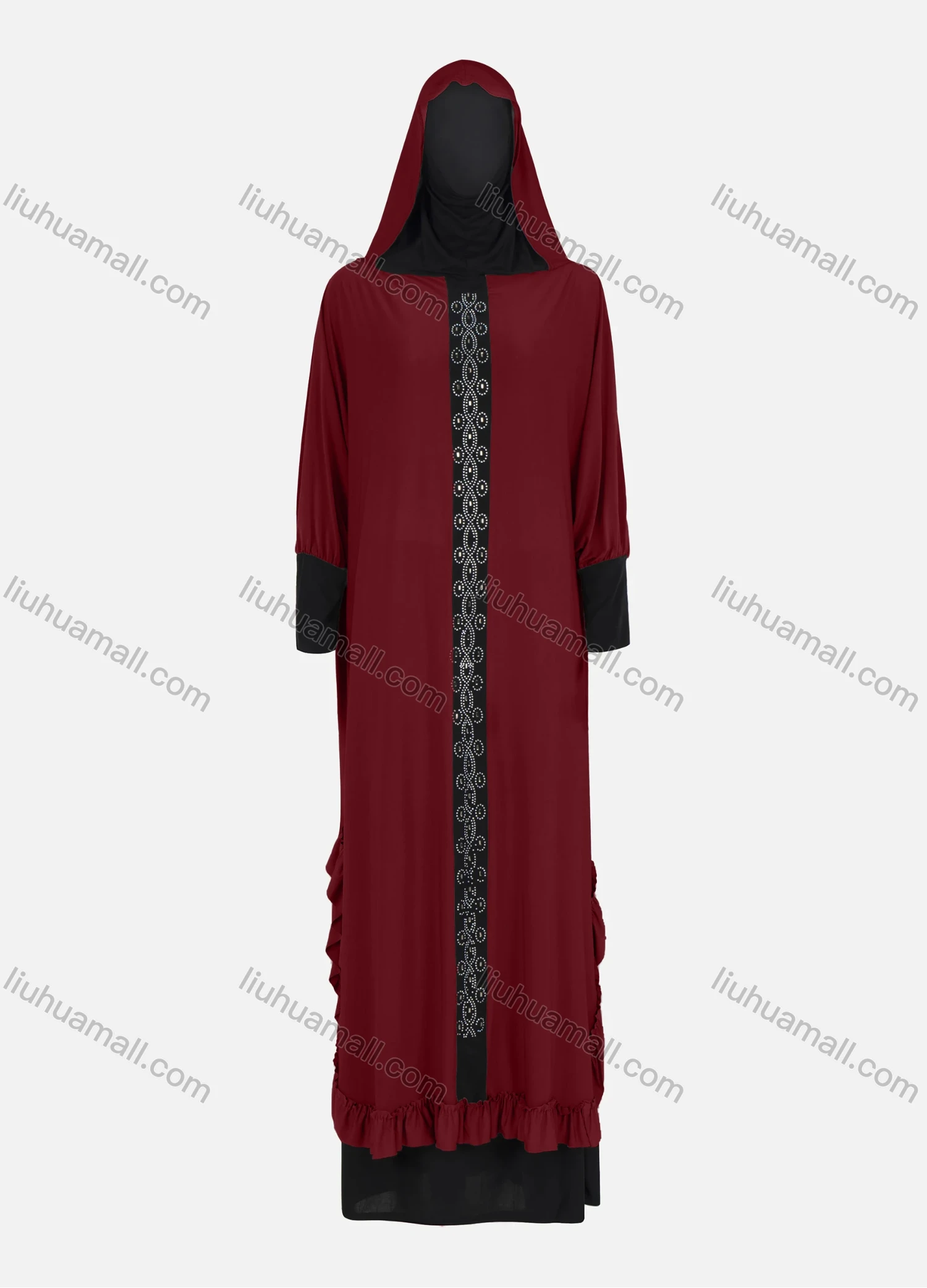 Wholesale Women's Muslim Islamic Modest Prayer Rhinestone Abaya Dress With Hijab 2 Pieces Set - Liuhuamall