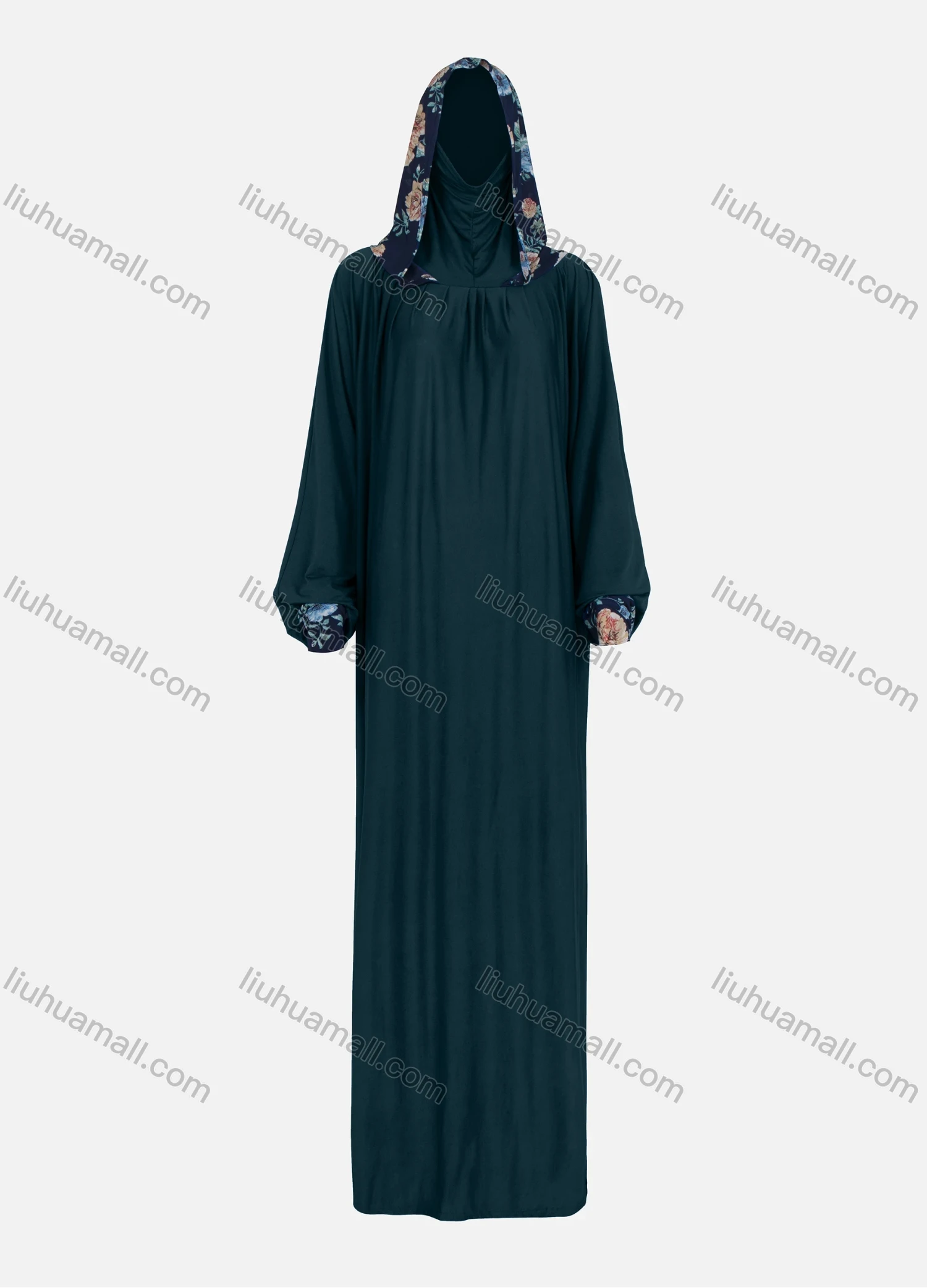 Wholesale Women's Muslim Islamic Modest Splicing Floral Print Abaya Dress With Hijab 2 Pieces Set - Liuhuamall