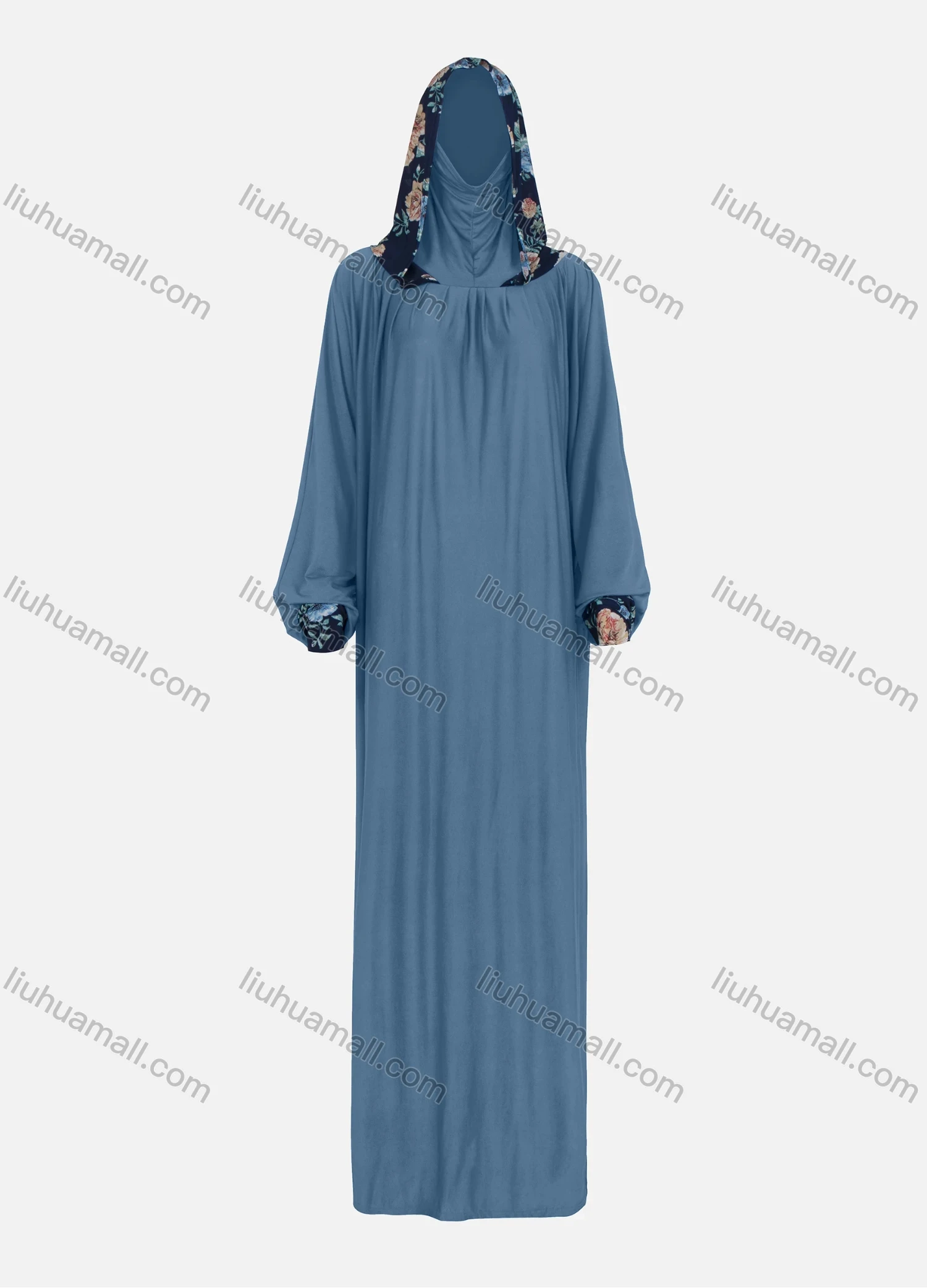 Wholesale Women's Muslim Islamic Modest Splicing Floral Print Abaya Dress With Hijab 2 Pieces Set - Liuhuamall