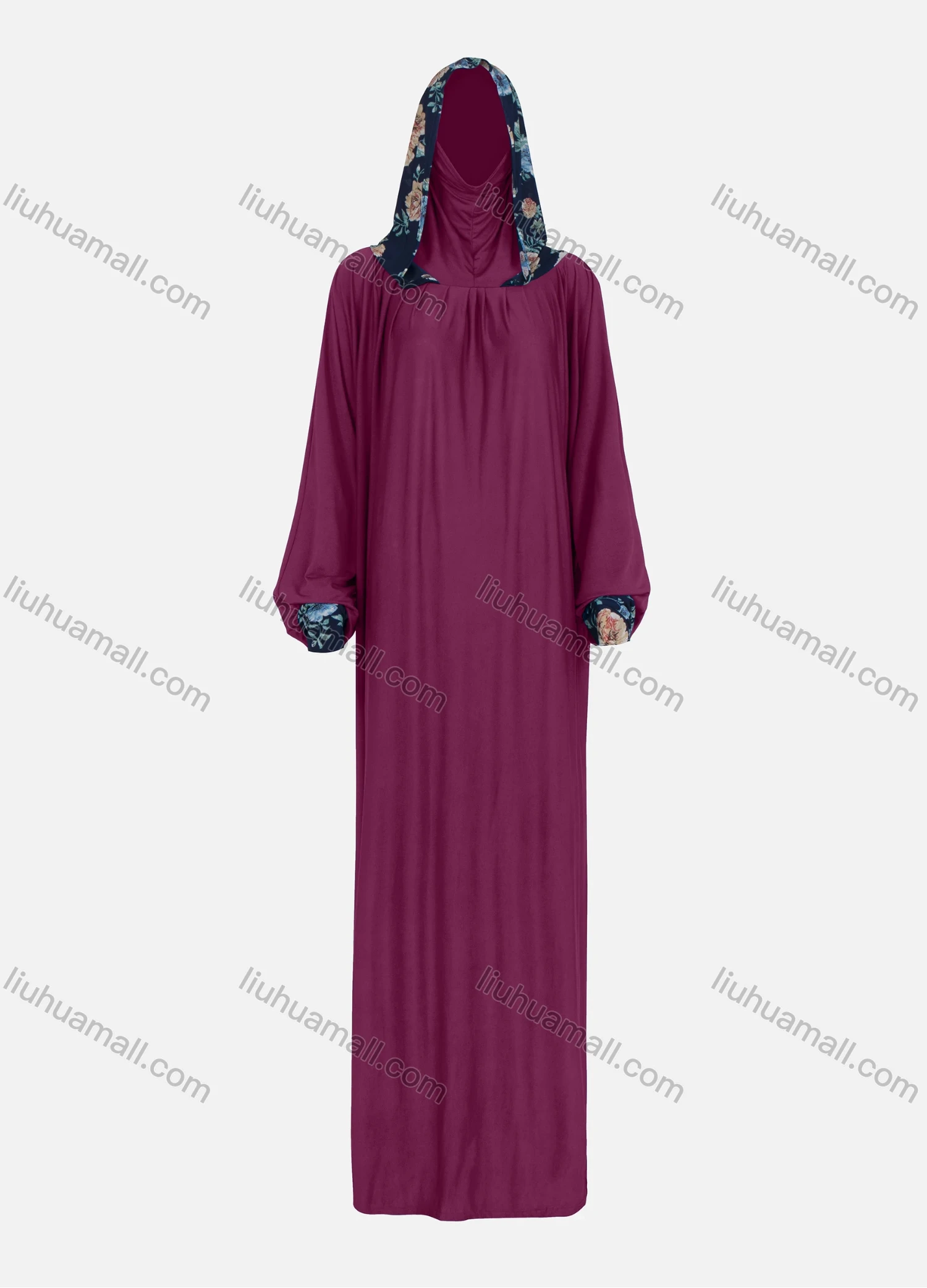Wholesale Women's Muslim Islamic Modest Splicing Floral Print Abaya Dress With Hijab 2 Pieces Set - Liuhuamall