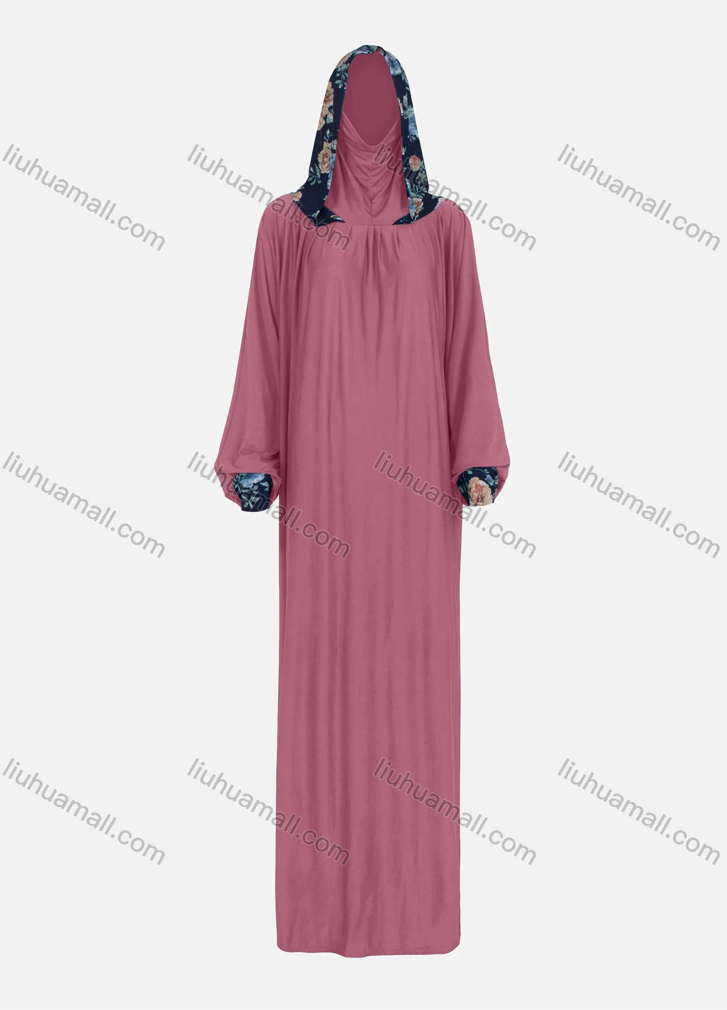 Wholesale Women's Muslim Islamic Modest Splicing Floral Print Abaya Dress With Hijab 2 Pieces Set - Liuhuamall