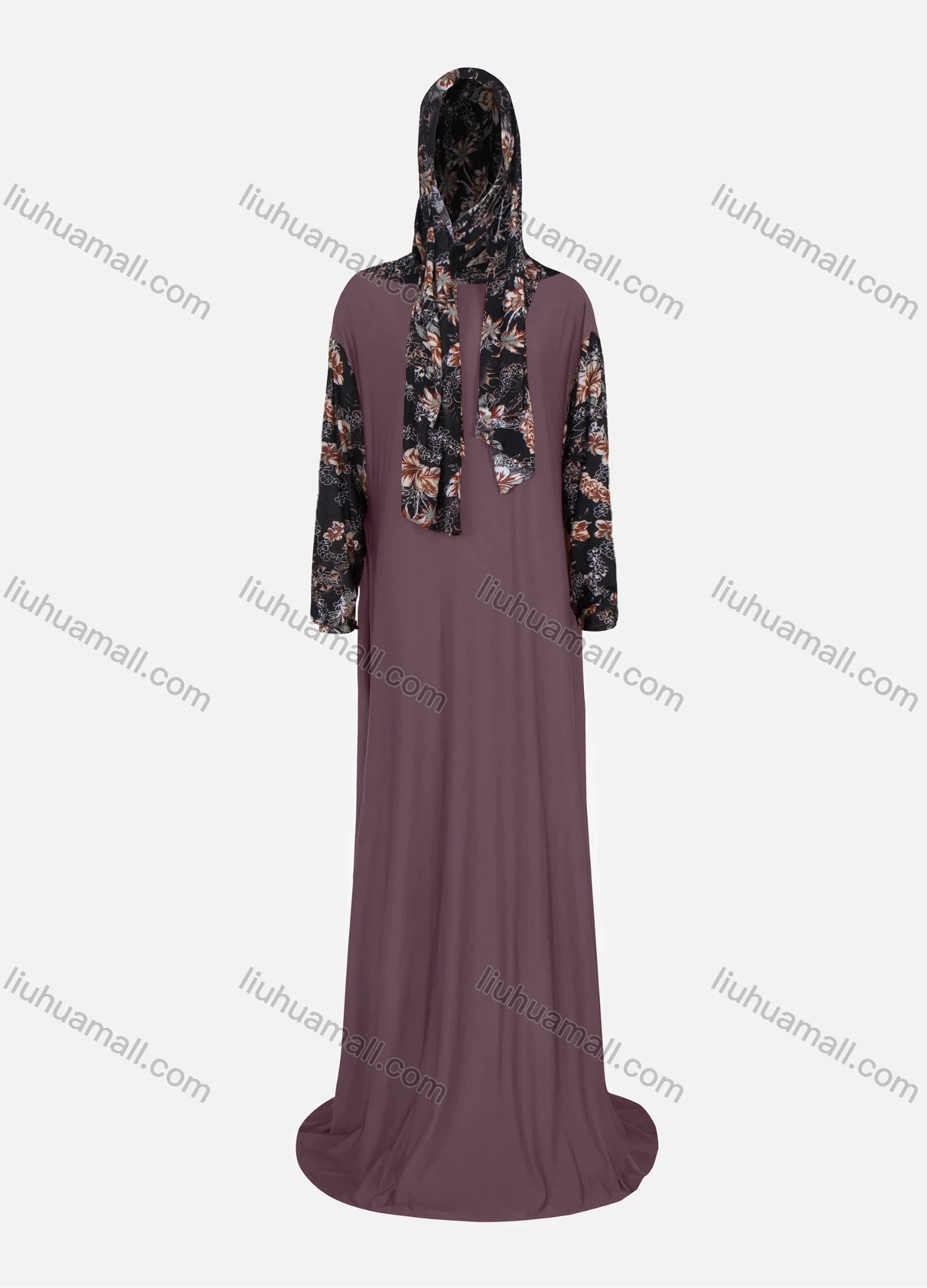 Wholesale Women's Muslim Islamic Modest Splicing Floral Print Prayer Floor Length Abaya Dress With Hijab 2 Pieces Set - Liuhuamall
