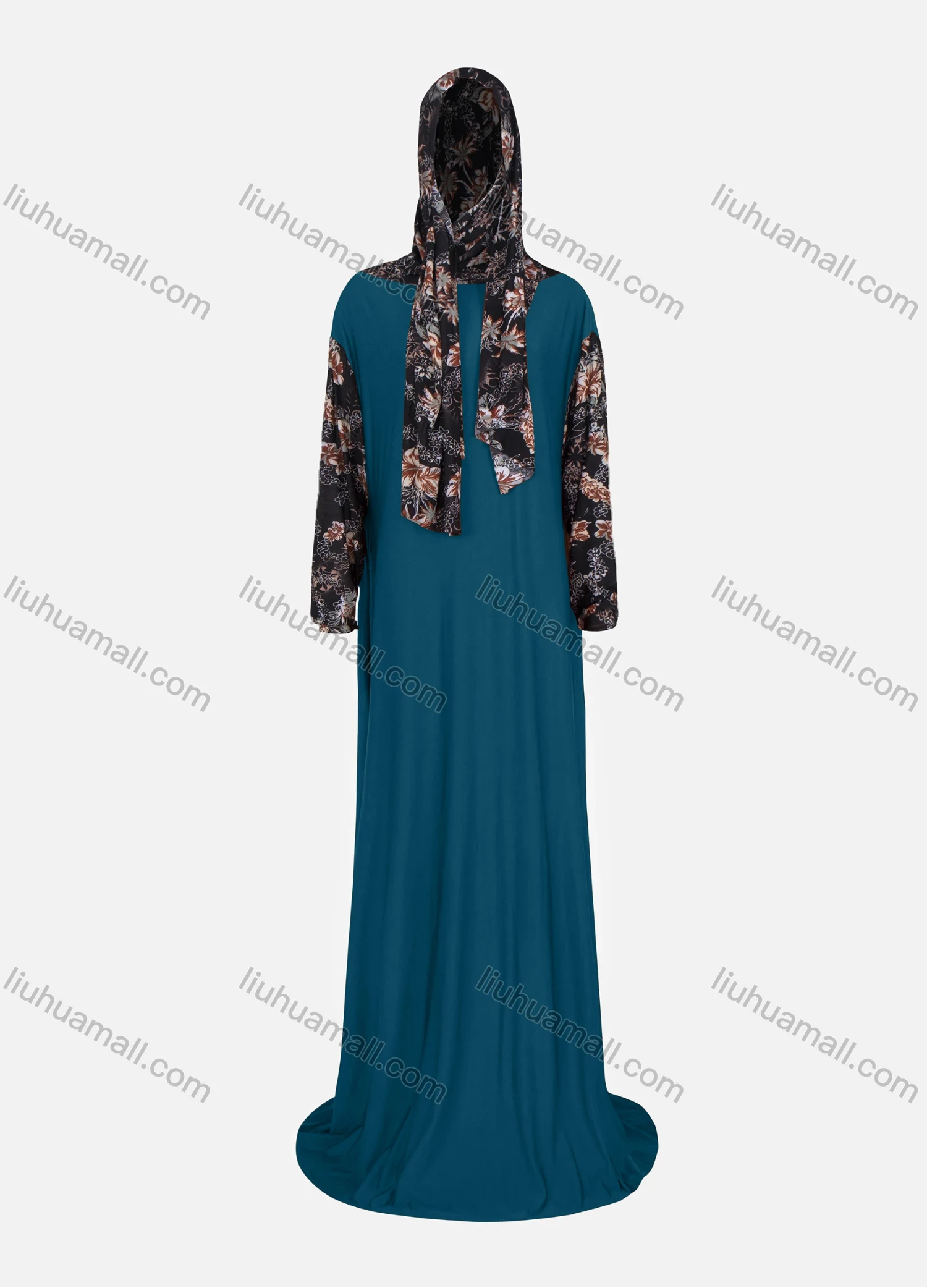 Wholesale Women's Muslim Islamic Modest Splicing Floral Print Prayer Floor Length Abaya Dress With Hijab 2 Pieces Set - Liuhuamall