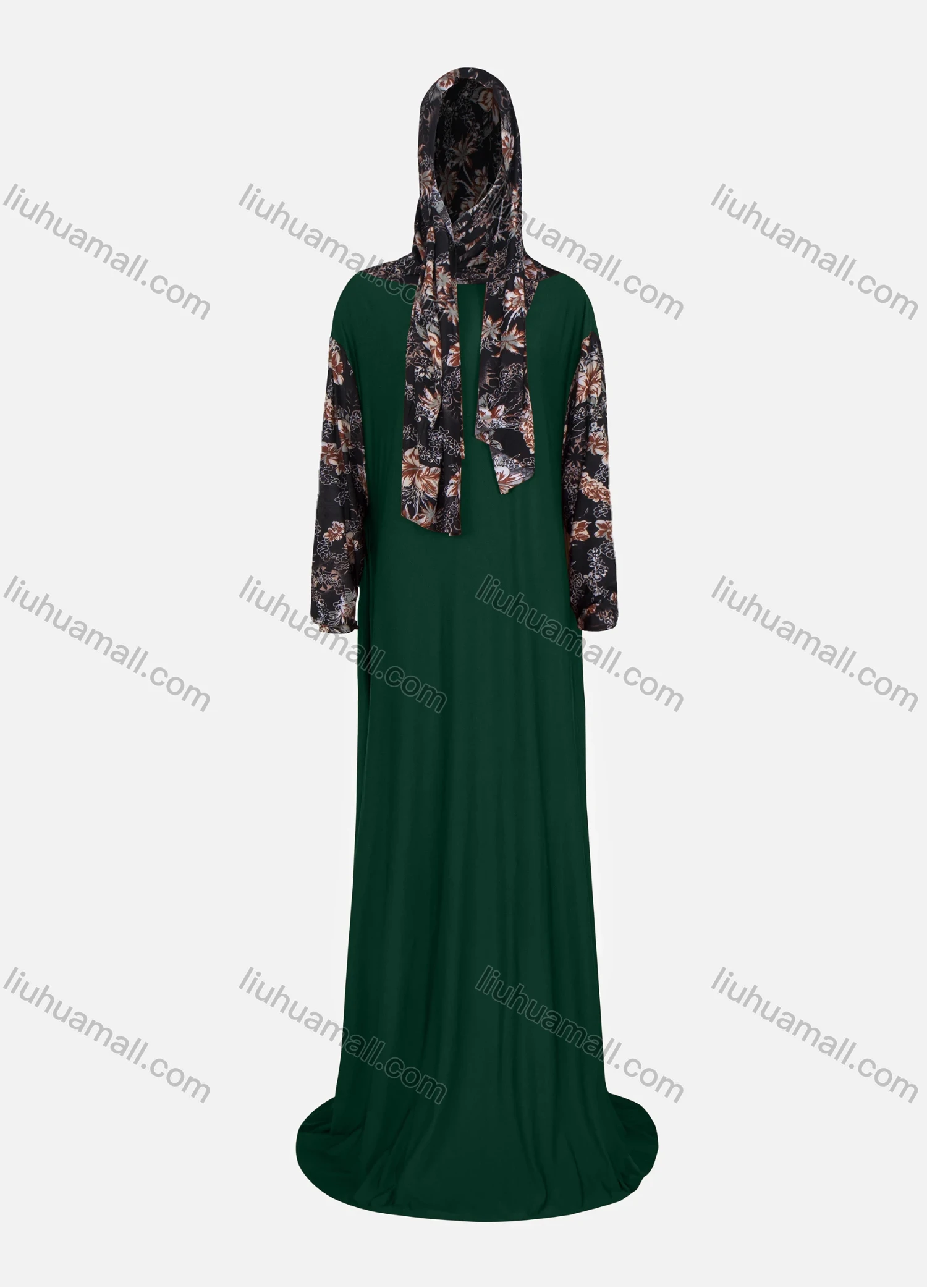 Wholesale Women's Muslim Islamic Modest Splicing Floral Print Prayer Floor Length Abaya Dress With Hijab 2 Pieces Set - Liuhuamall