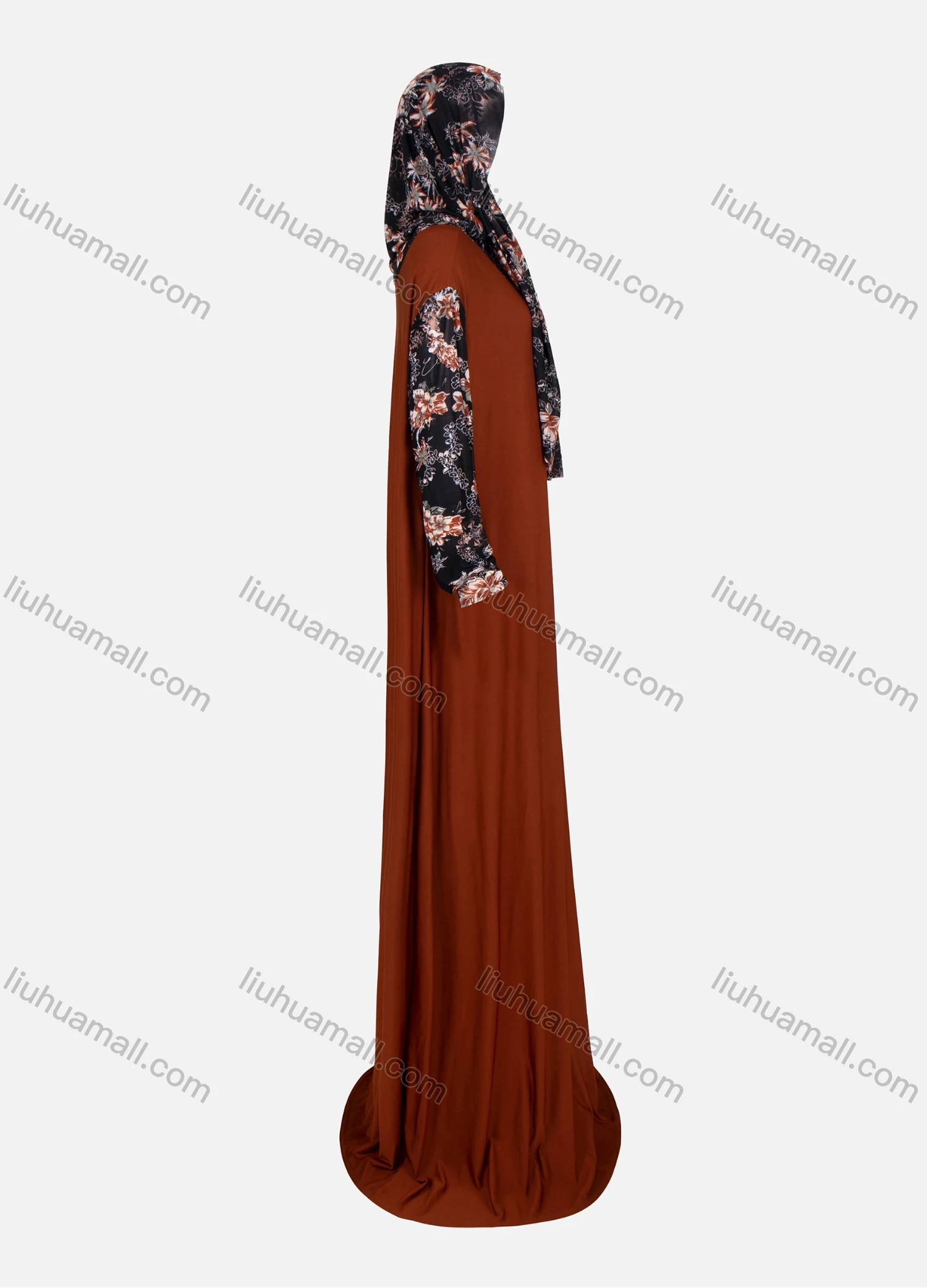 Wholesale Women's Muslim Islamic Modest Splicing Floral Print Prayer Floor Length Abaya Dress With Hijab 2 Pieces Set - Liuhuamall
