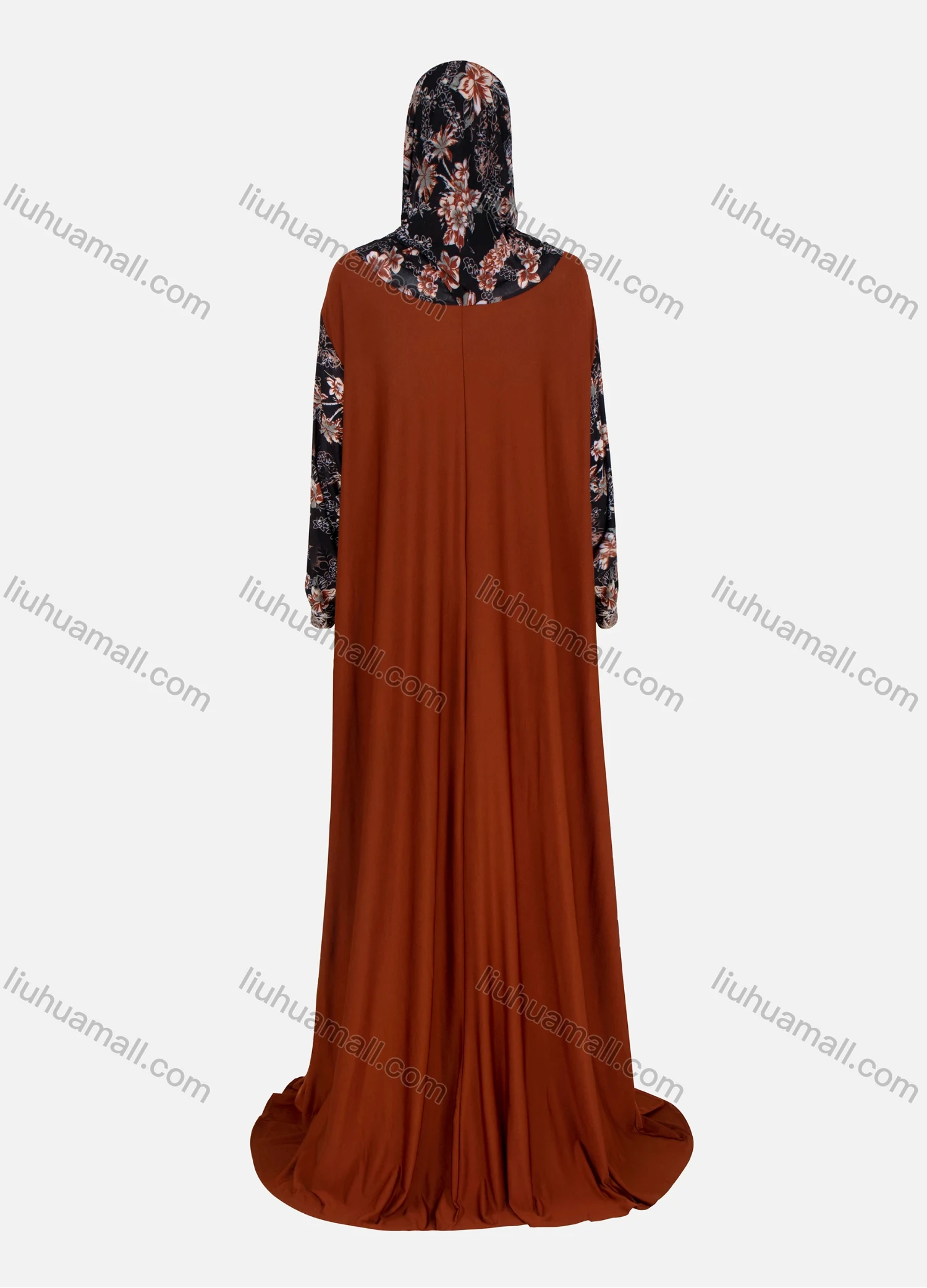 Wholesale Women's Muslim Islamic Modest Splicing Floral Print Prayer Floor Length Abaya Dress With Hijab 2 Pieces Set - Liuhuamall