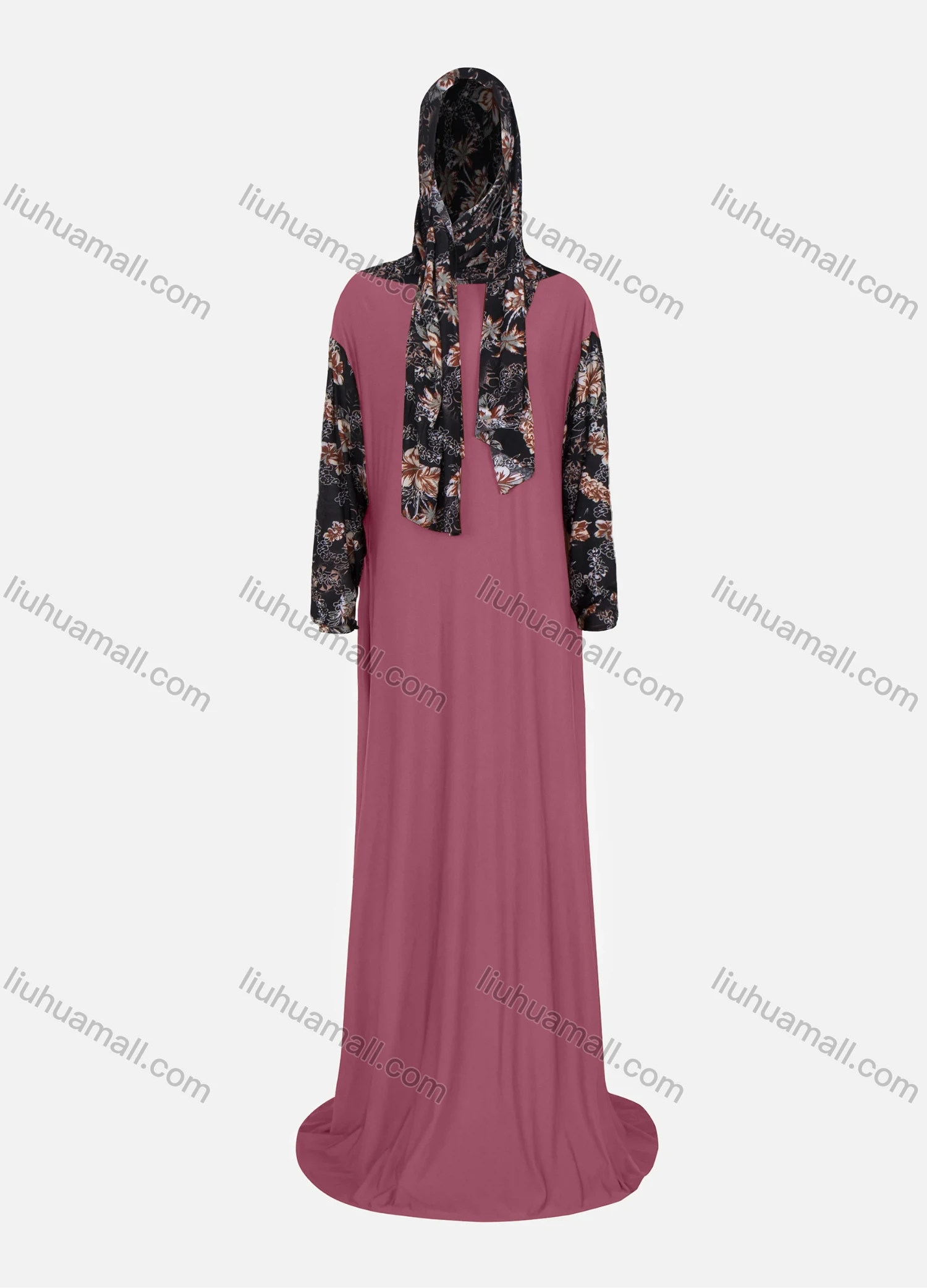 Wholesale Women's Muslim Islamic Modest Splicing Floral Print Prayer Floor Length Abaya Dress With Hijab 2 Pieces Set - Liuhuamall