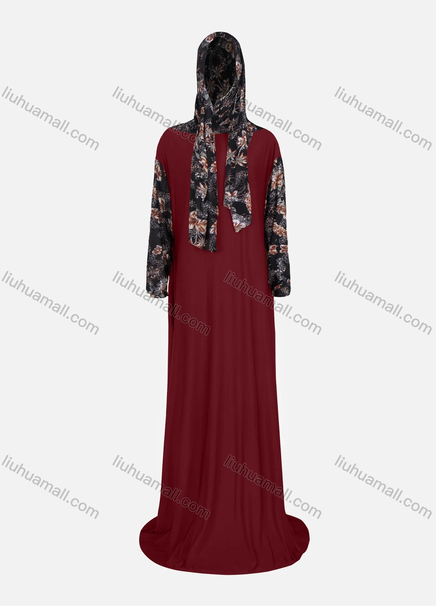 Wholesale Women's Muslim Islamic Modest Splicing Floral Print Prayer Floor Length Abaya Dress With Hijab 2 Pieces Set - Liuhuamall