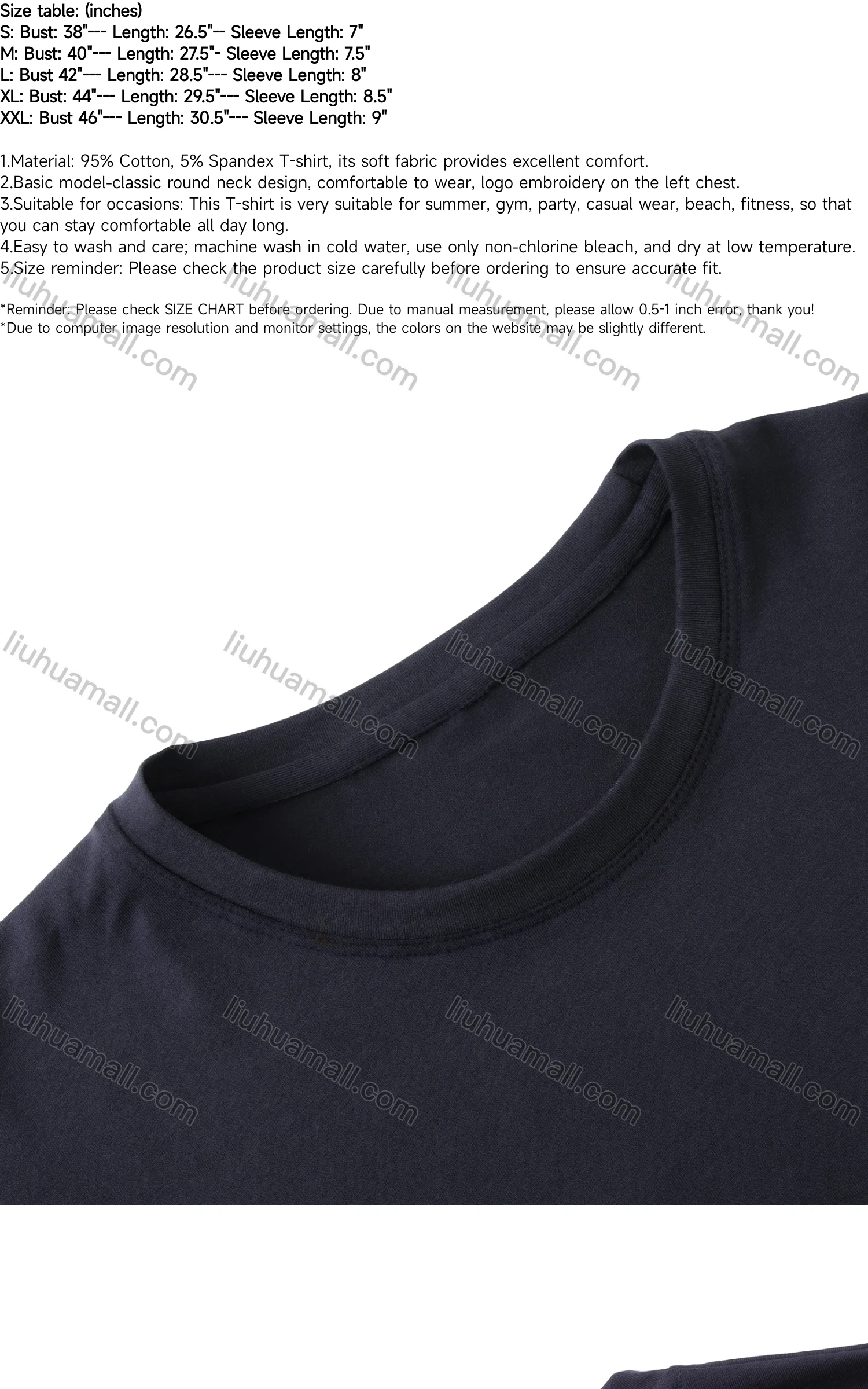 Wholesale Men's Basic Casual Round Neck Plain Embroidered T Shirt - Liuhuamall