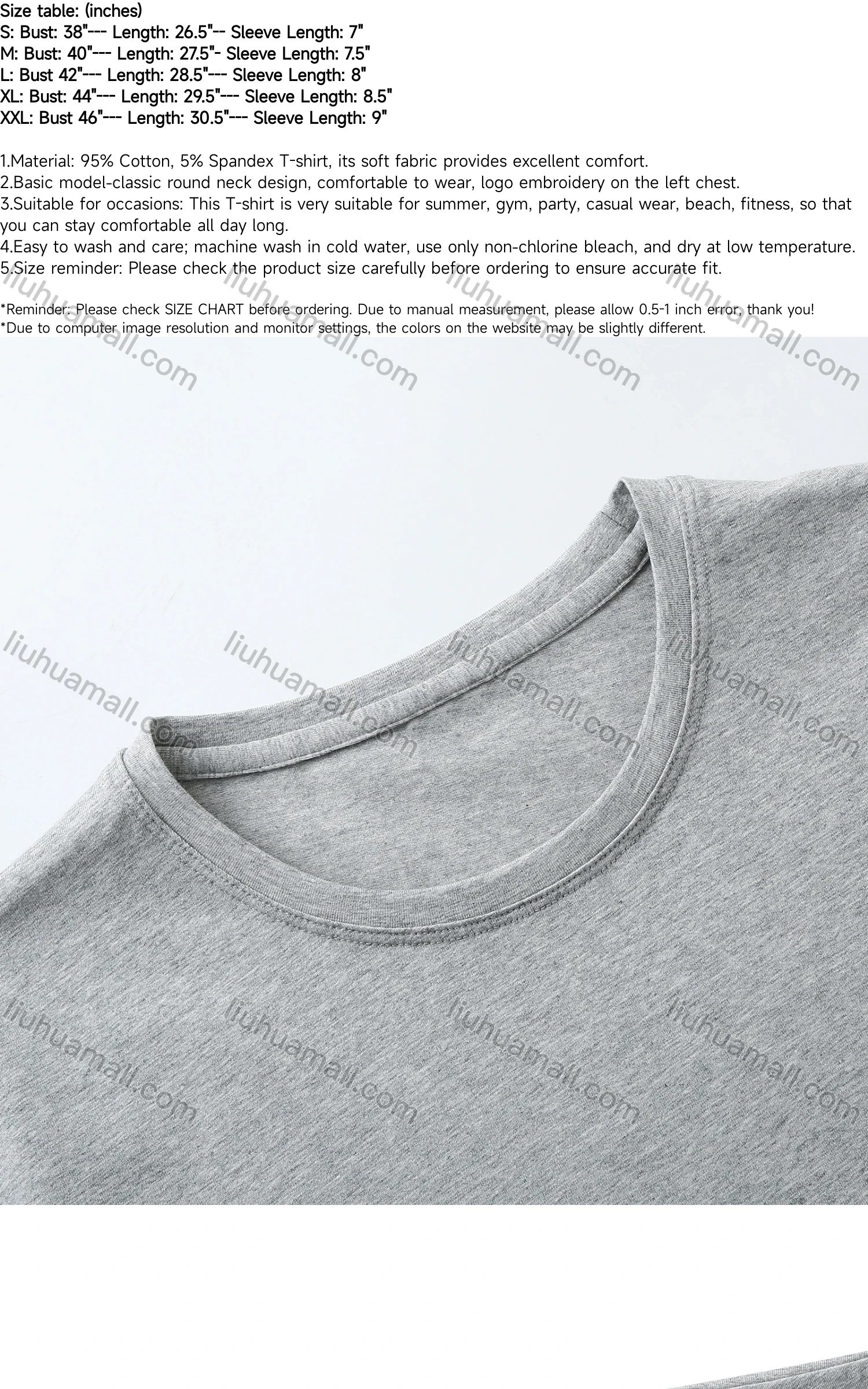 Wholesale Men's Classic Round Neck Plain Embroidered Short Sleeved T Shirt - Liuhuamall